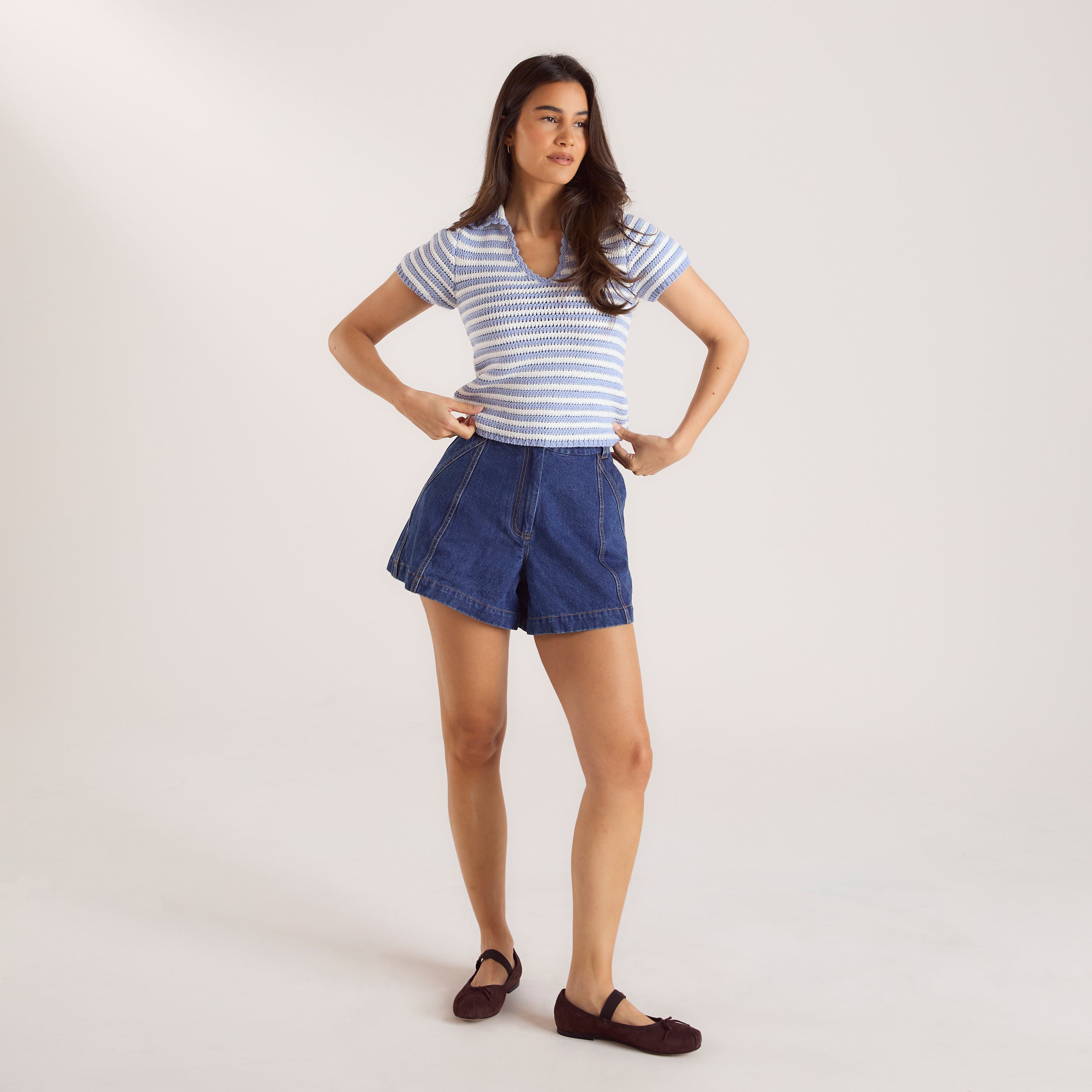 Gehaakte Polo Top | Gehaakte Polo Top - Blauw Stripe