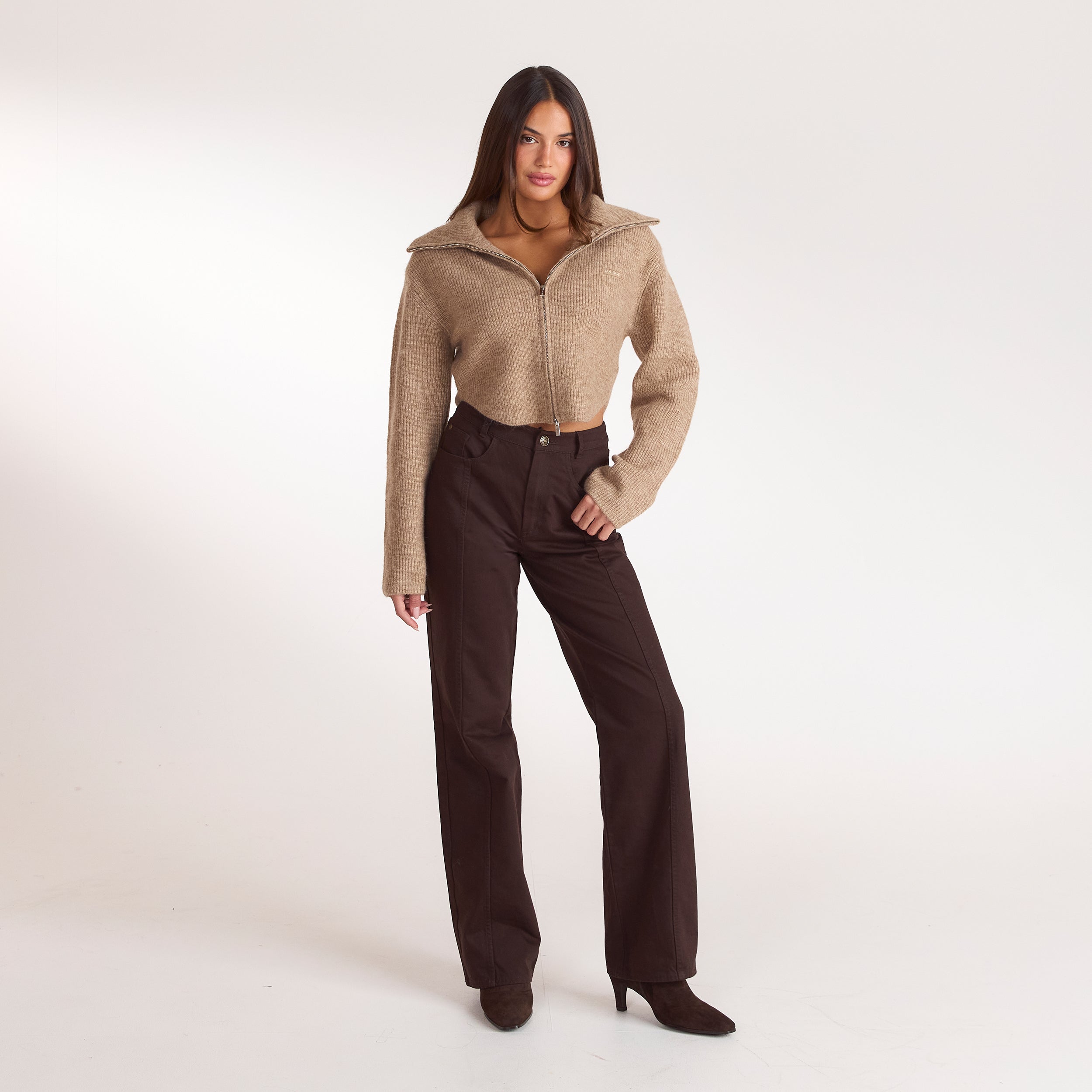 Gestructureerd gebreid vest | Gestructureerd gebreid vest - Koekkleurig
