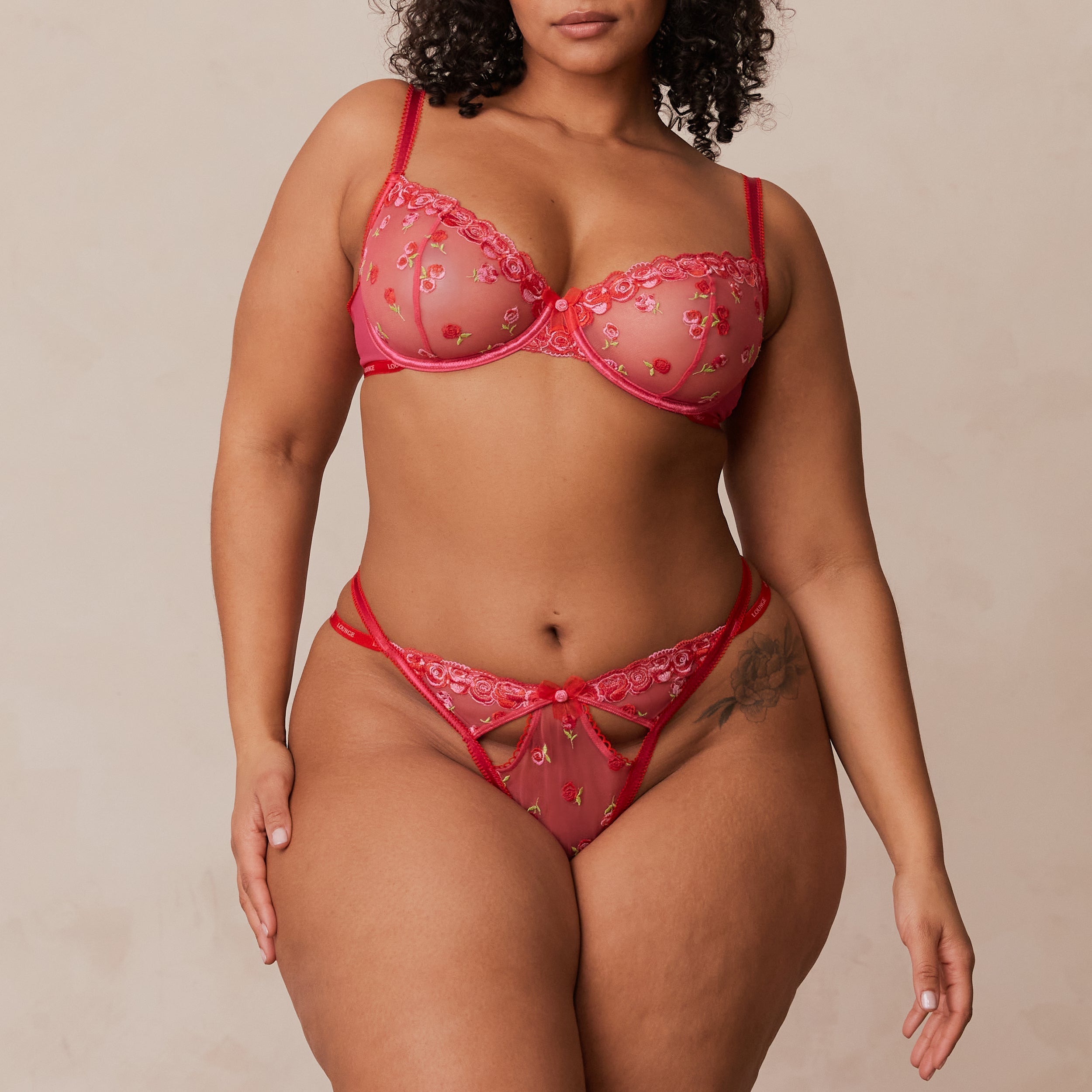 Blush Embroidered Balcony BH | Leslie, 80DD/XL (G-String)