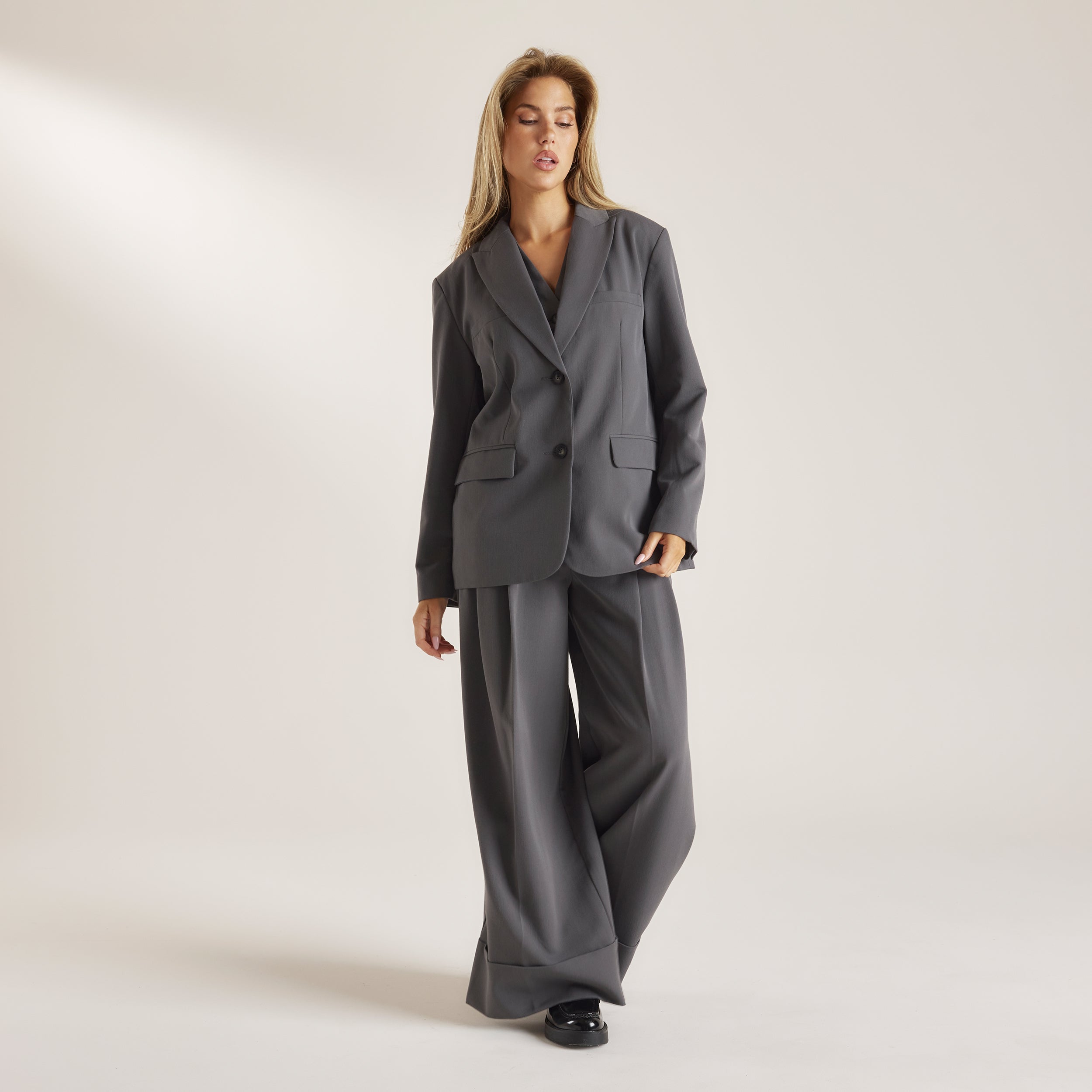 Tailored Turn-Up Broek | Tailored Turn-Up Broek - Houtskool