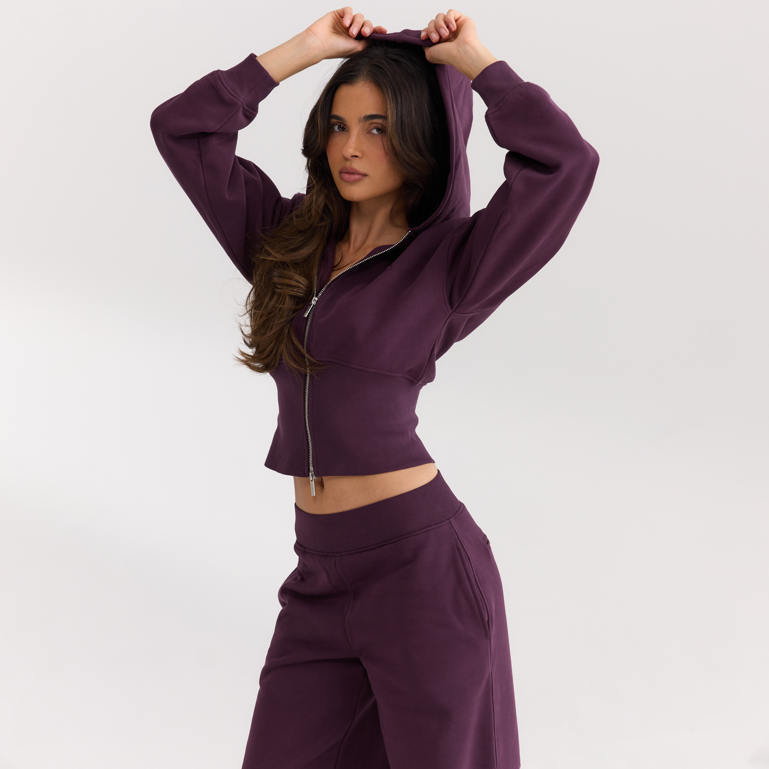 Getailleerde hoodie met ritssluiting | Getailleerde hoodie met ritssluiting - Kersenrood