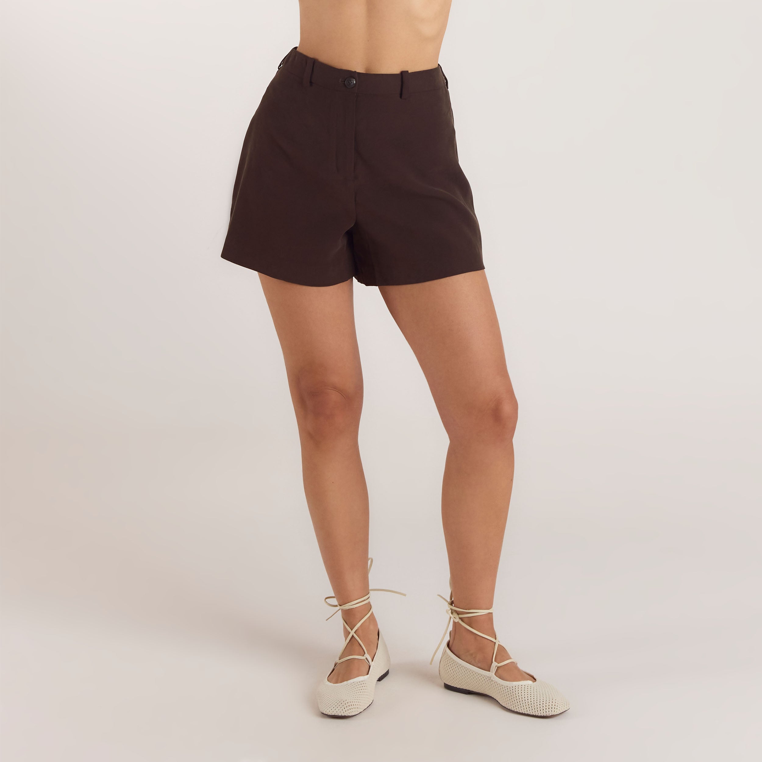 Getailleerde Shorts met hoge taille | Getailleerde Shorts met hoge taille - Chocolade
