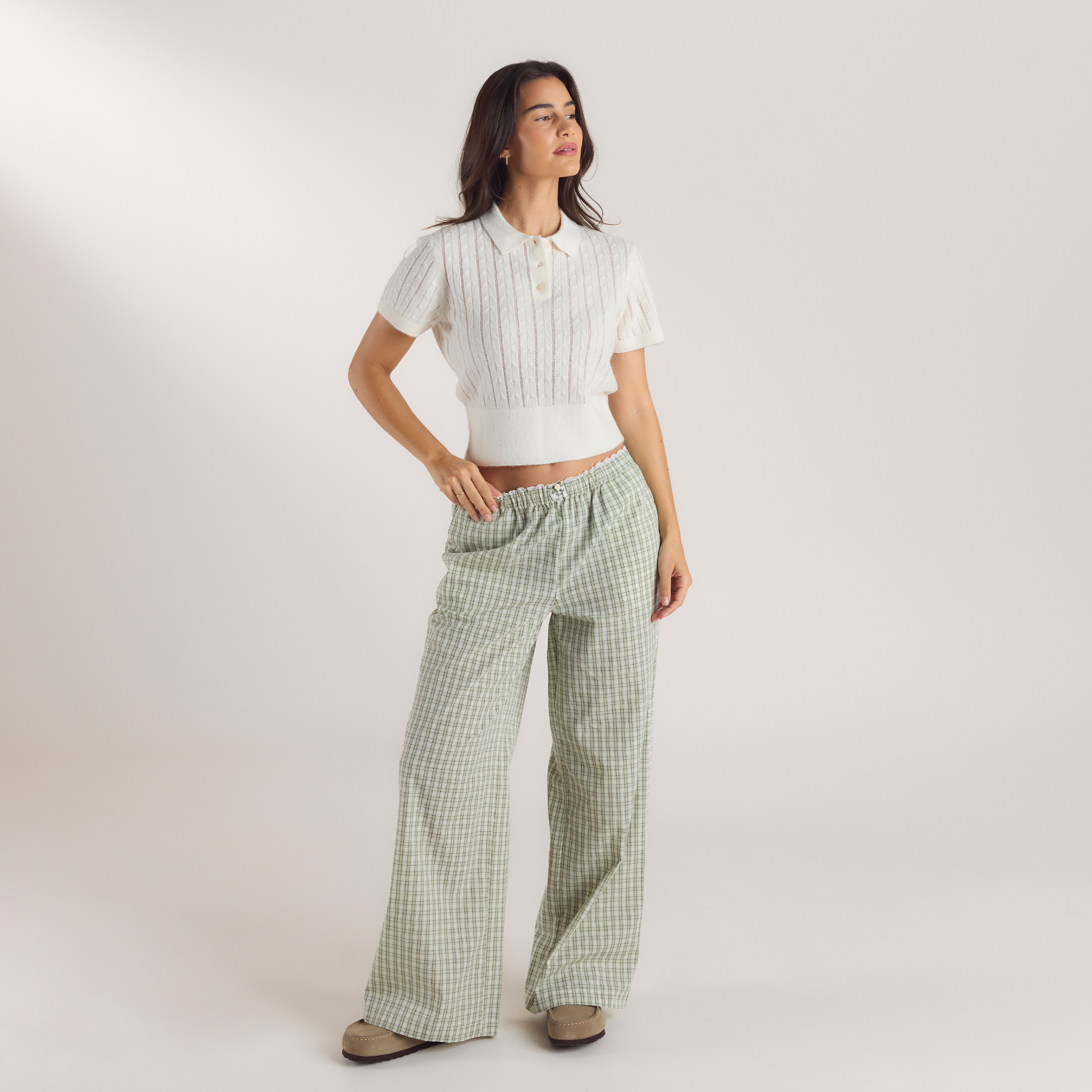 Sheer Gebreide Polo Top | Sheer Gebreide Polo Top - Crème