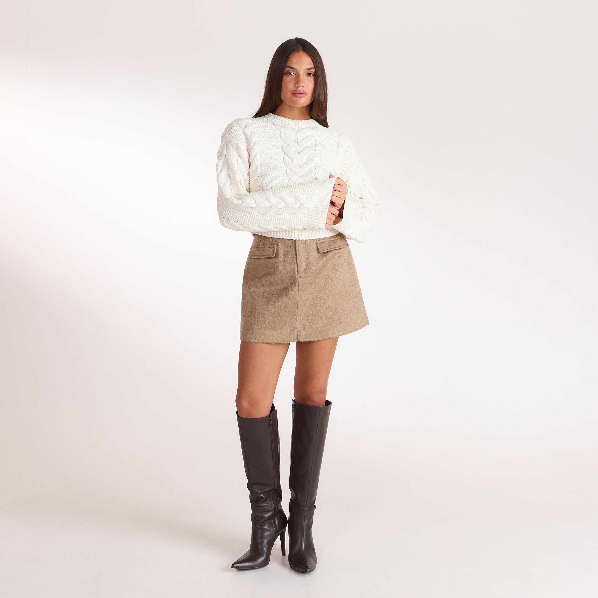 Cropped jumper met kabelsteek | Cropped jumper met kabelsteek - Crème
