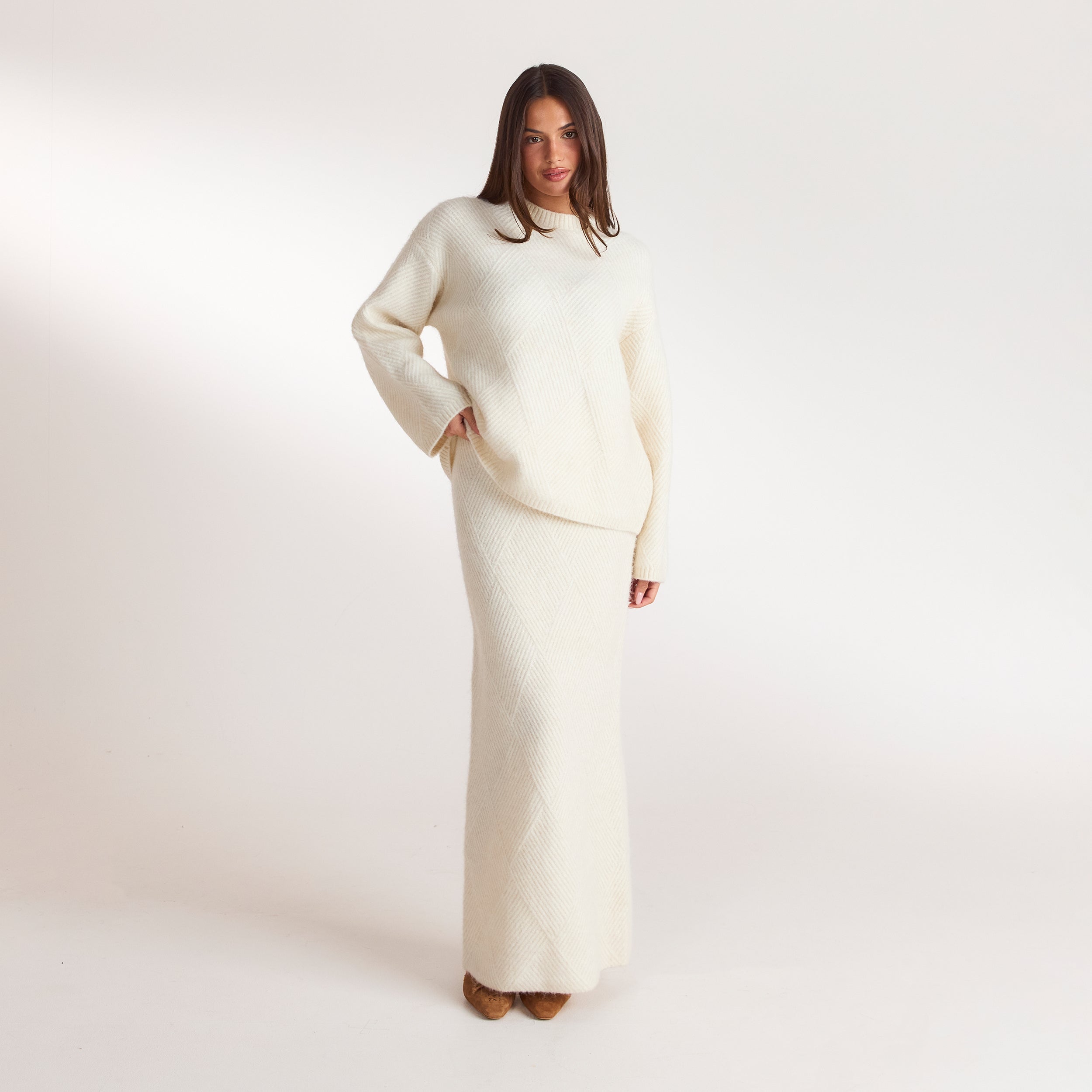 Jumper met diamantpatroon | Jumper met diamantpatroon - Crème