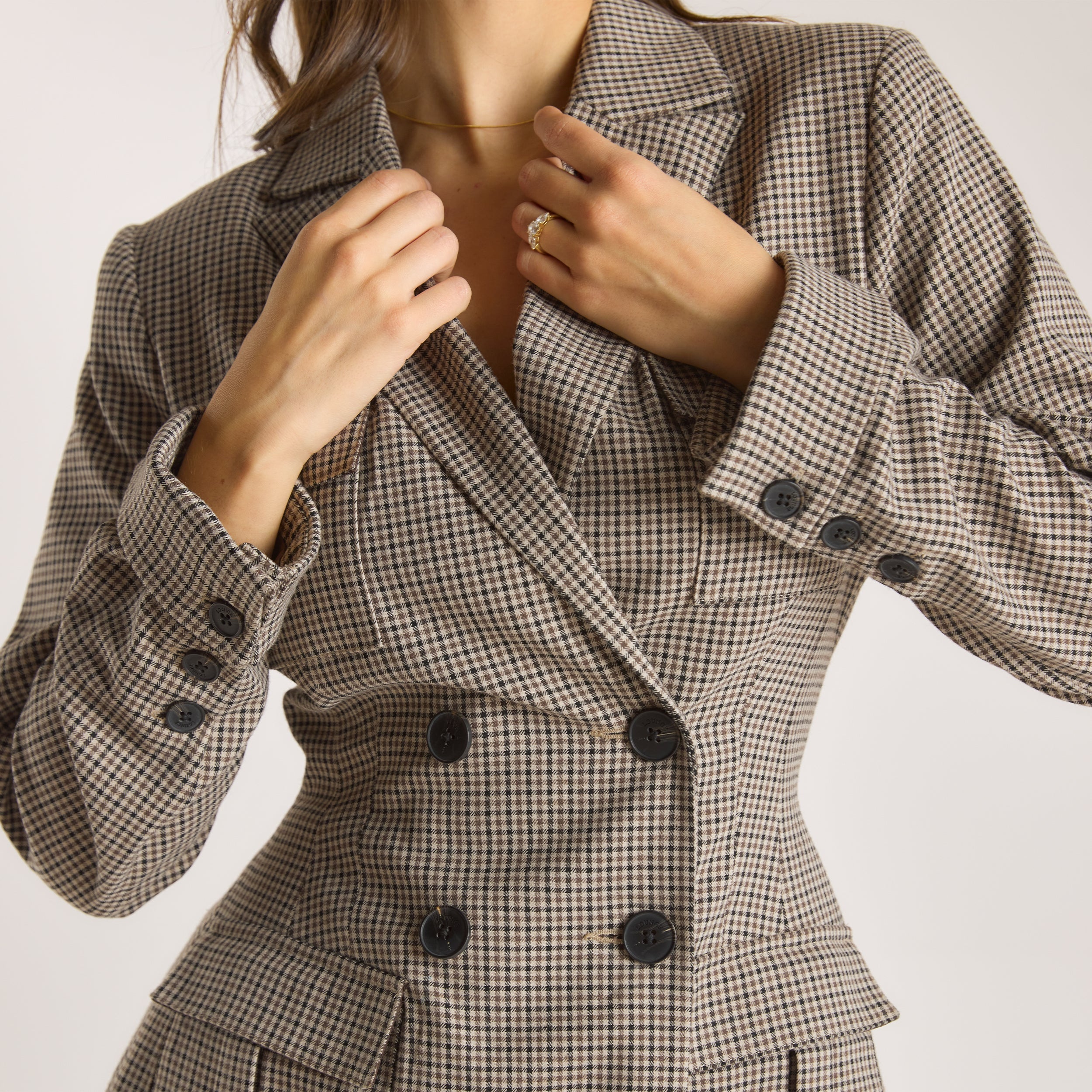Houndstooth Blazerjurk | Houndstooth Blazerjurk - Bruin