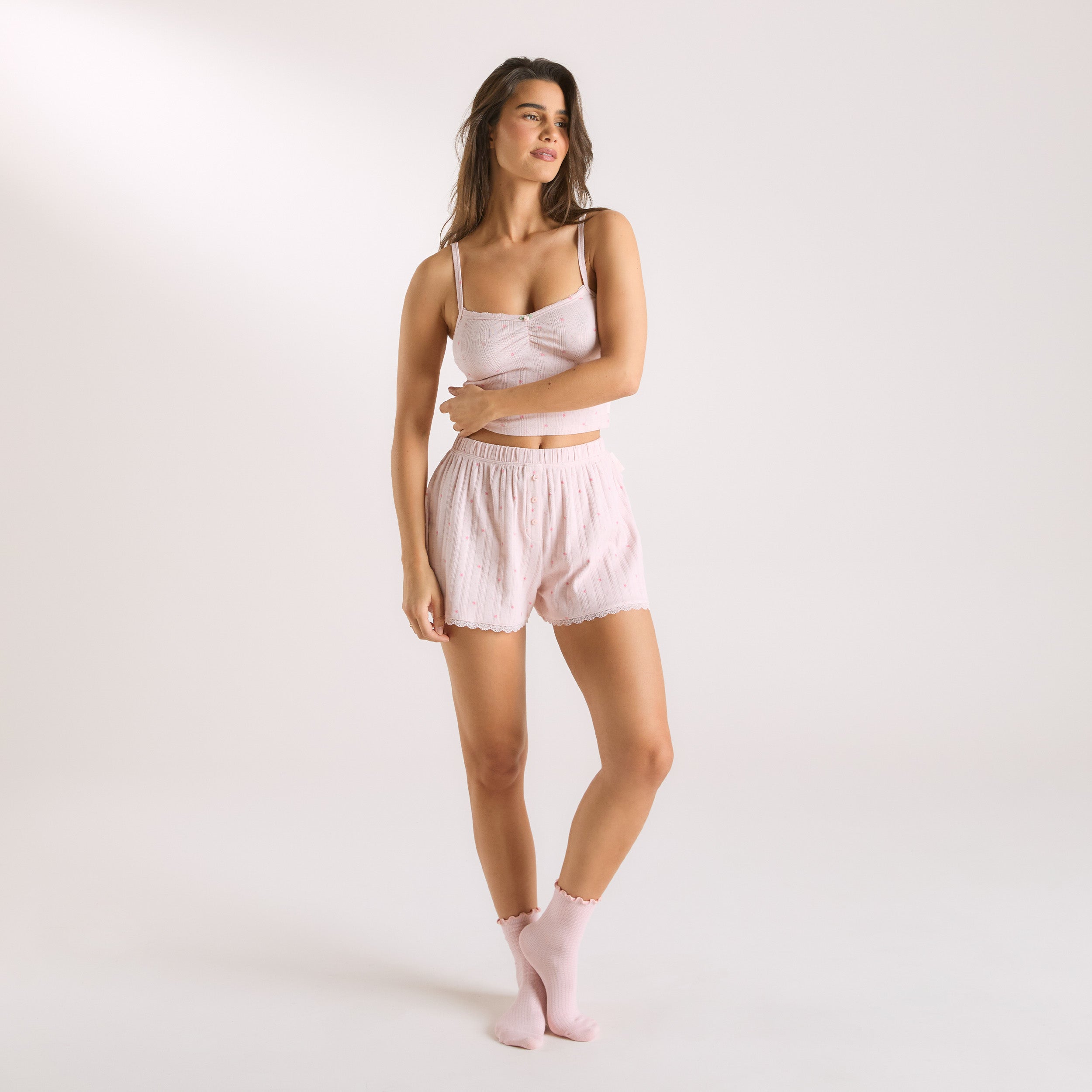 Pointelle Pyjama Shorts | Pointelle Pyjama Shorts - Roze Bloemenprint