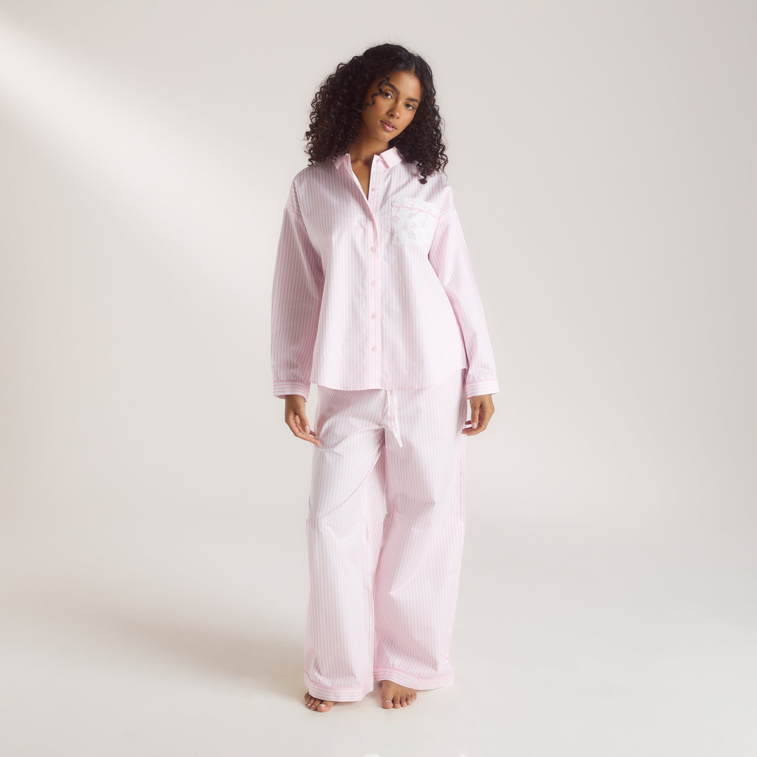 Bloom & Stripe Pyjamashirt | Bloom & Stripe Pyjamashirt - Roze