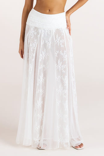 Sheer Kanten Maxirok - Wit