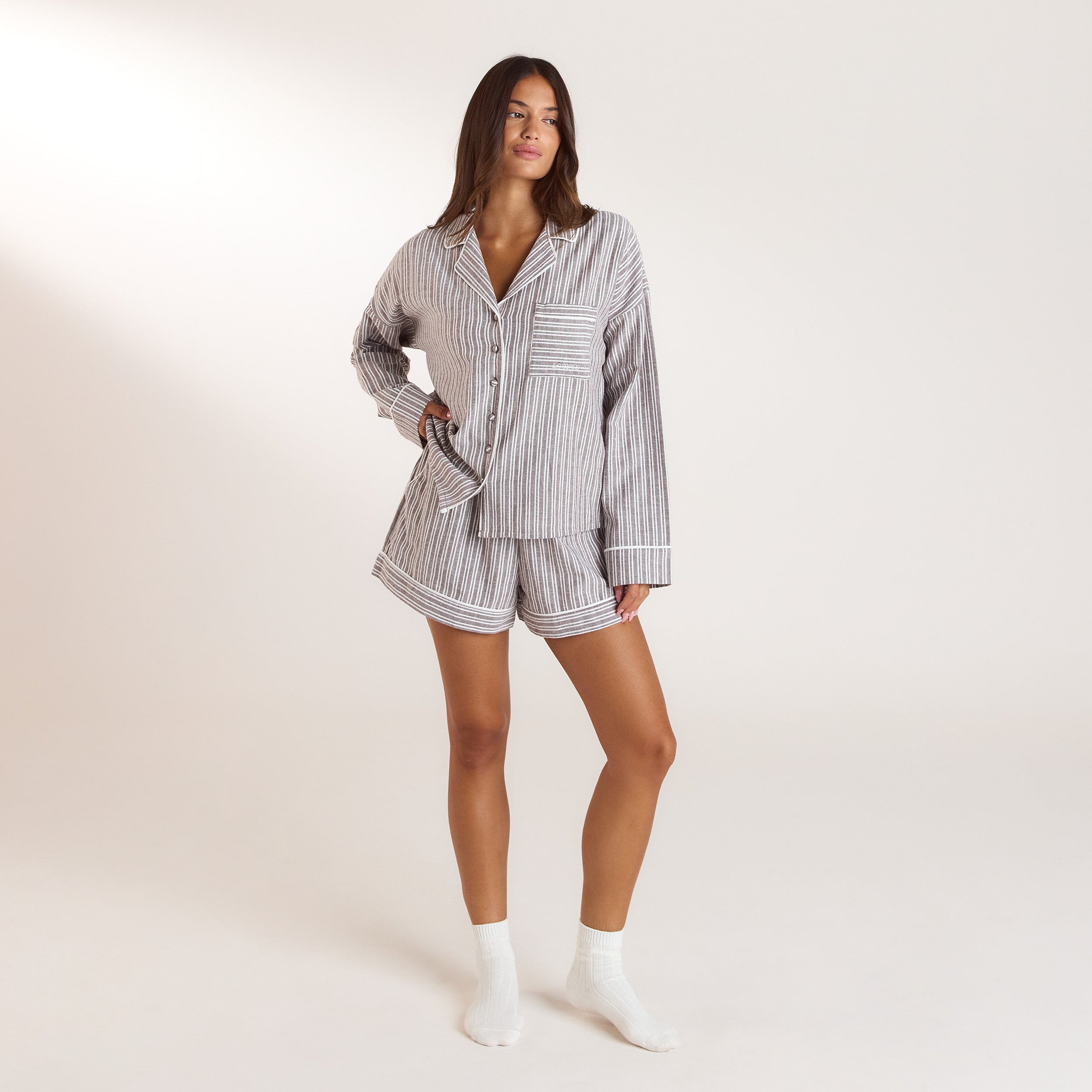 Stripe Pyjama Shirt | Stripe Pyjama Shirt - Chocolade