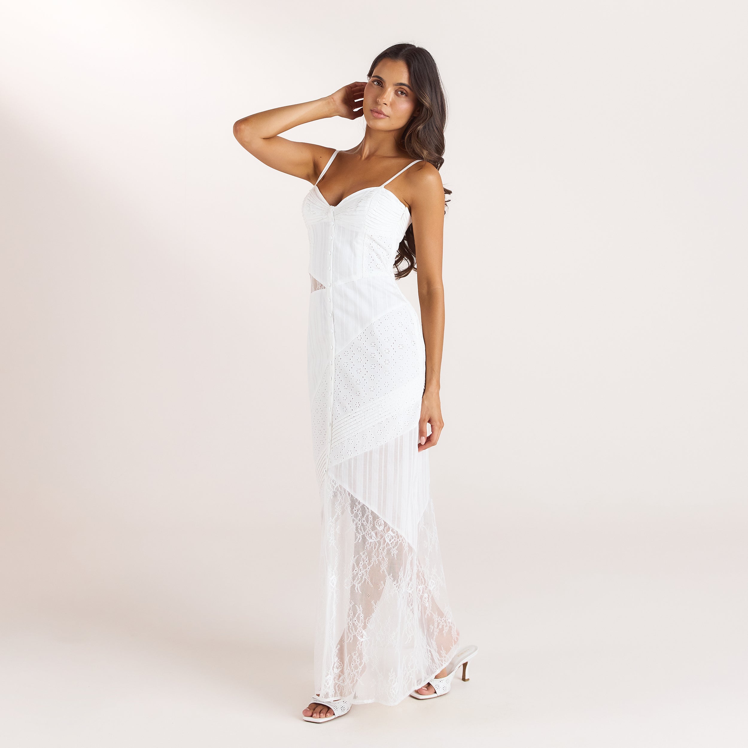Maxijurk met Broderie en Kant | Maxijurk met Broderie en Kant - Wit