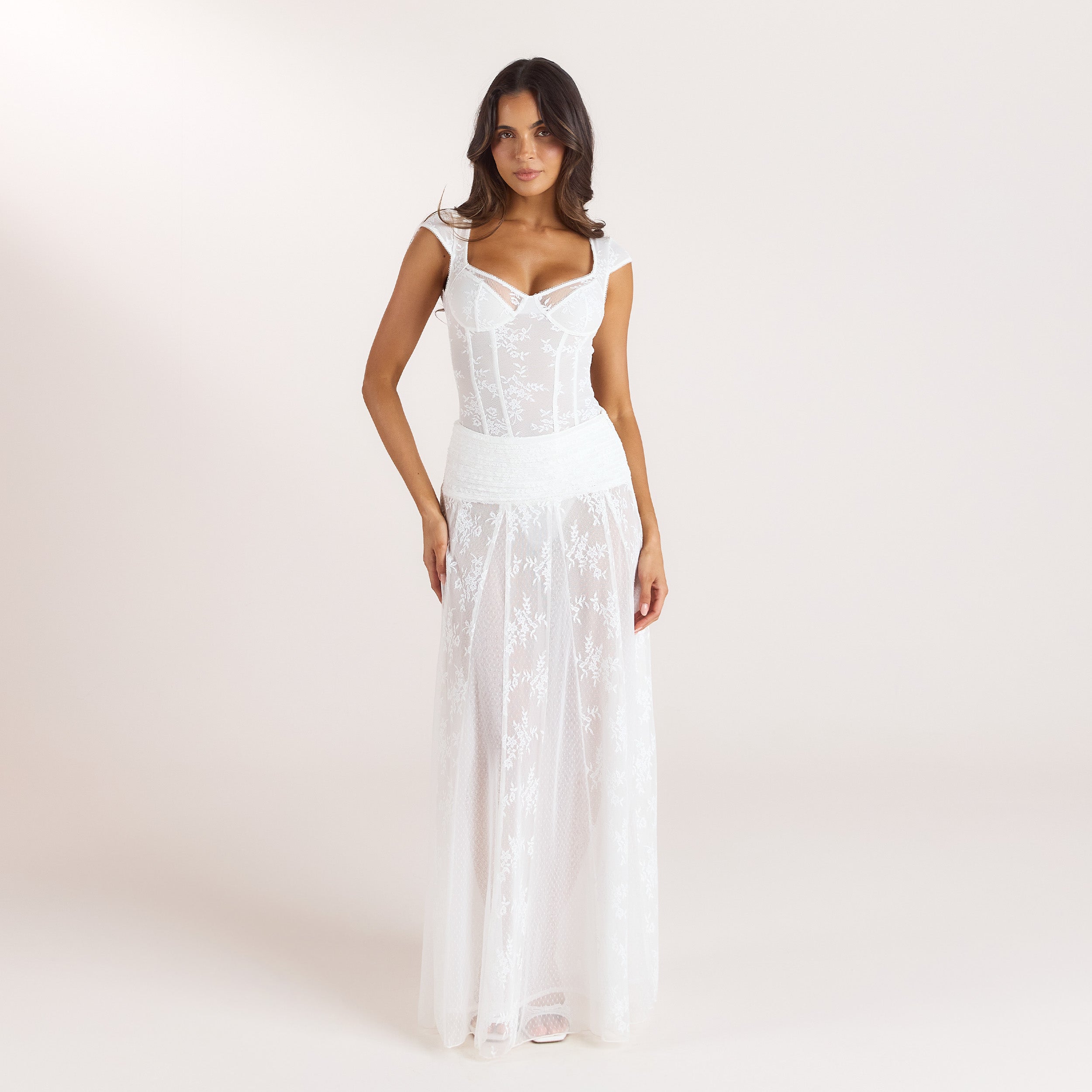 Kanten Bodysuit met kapmouwtjes | Kanten Bodysuit met kapmouwtjes - Wit