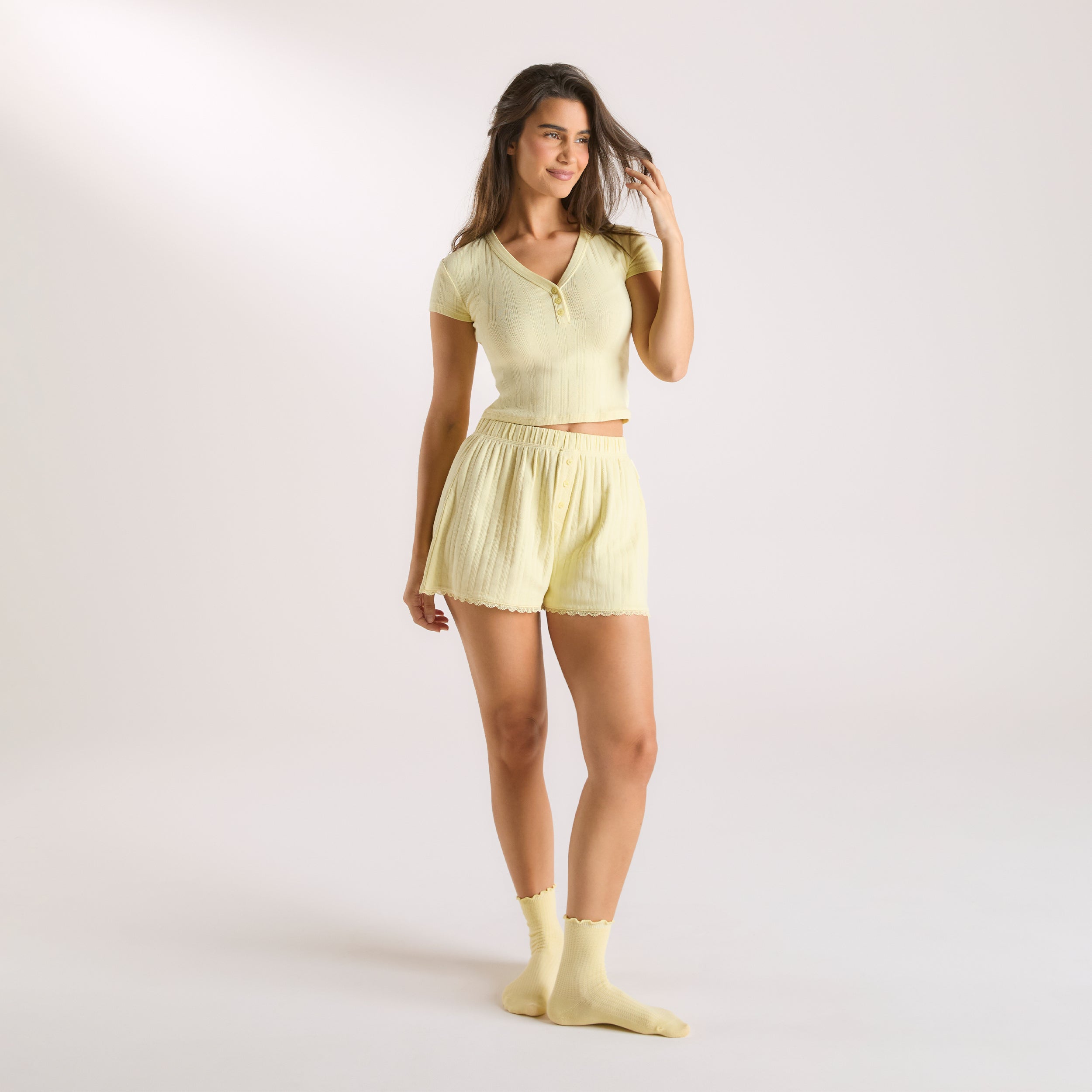 Pointelle Pyjama Shorts | Pointelle Pyjama Shorts - Boterbloem Geel