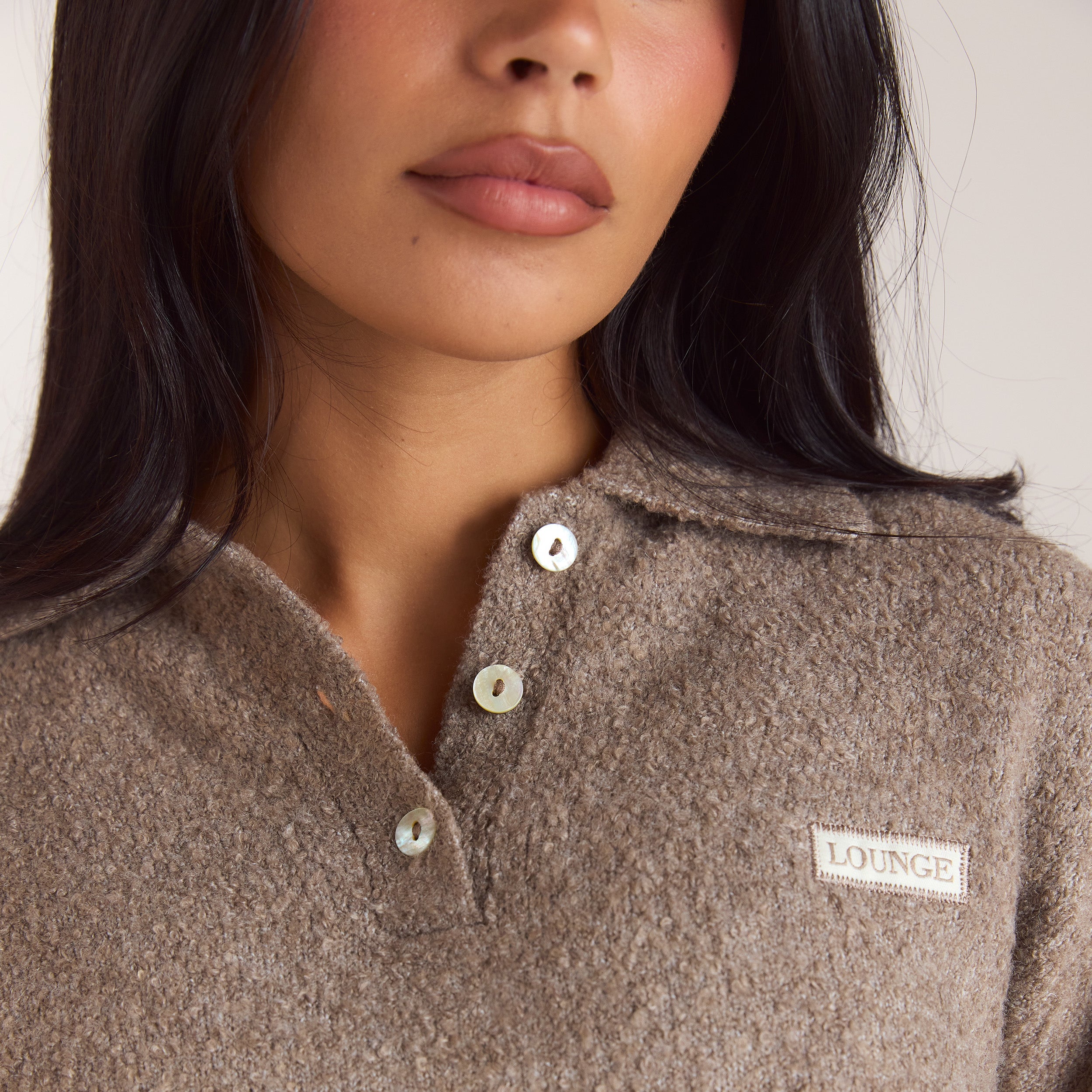 Bouclé-gebreide polo jumper | Bouclé-gebreide polo jumper - Taupe