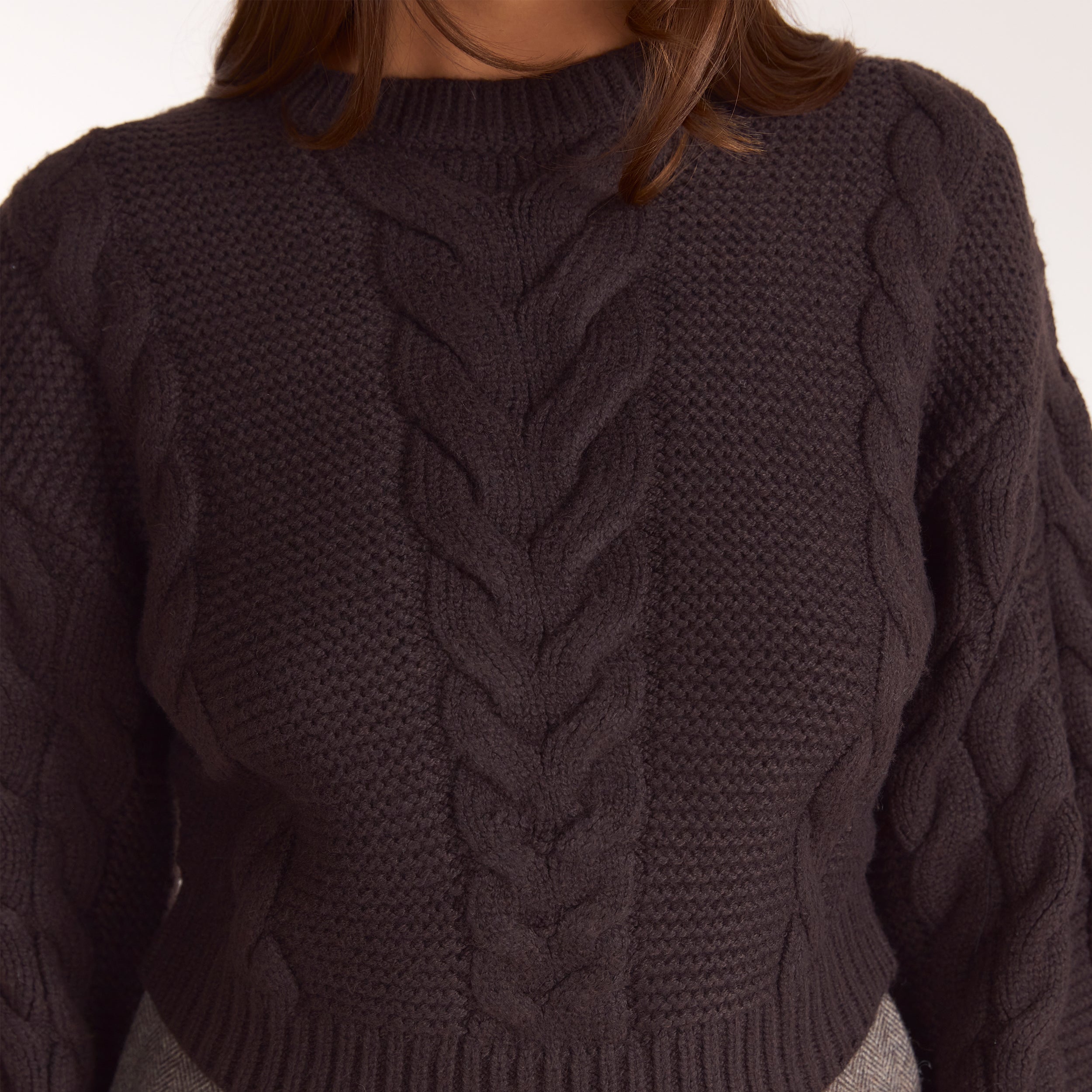 Cropped jumper met kabelsteek | Cropped jumper met kabelsteek - Donker Chocoladekleurig