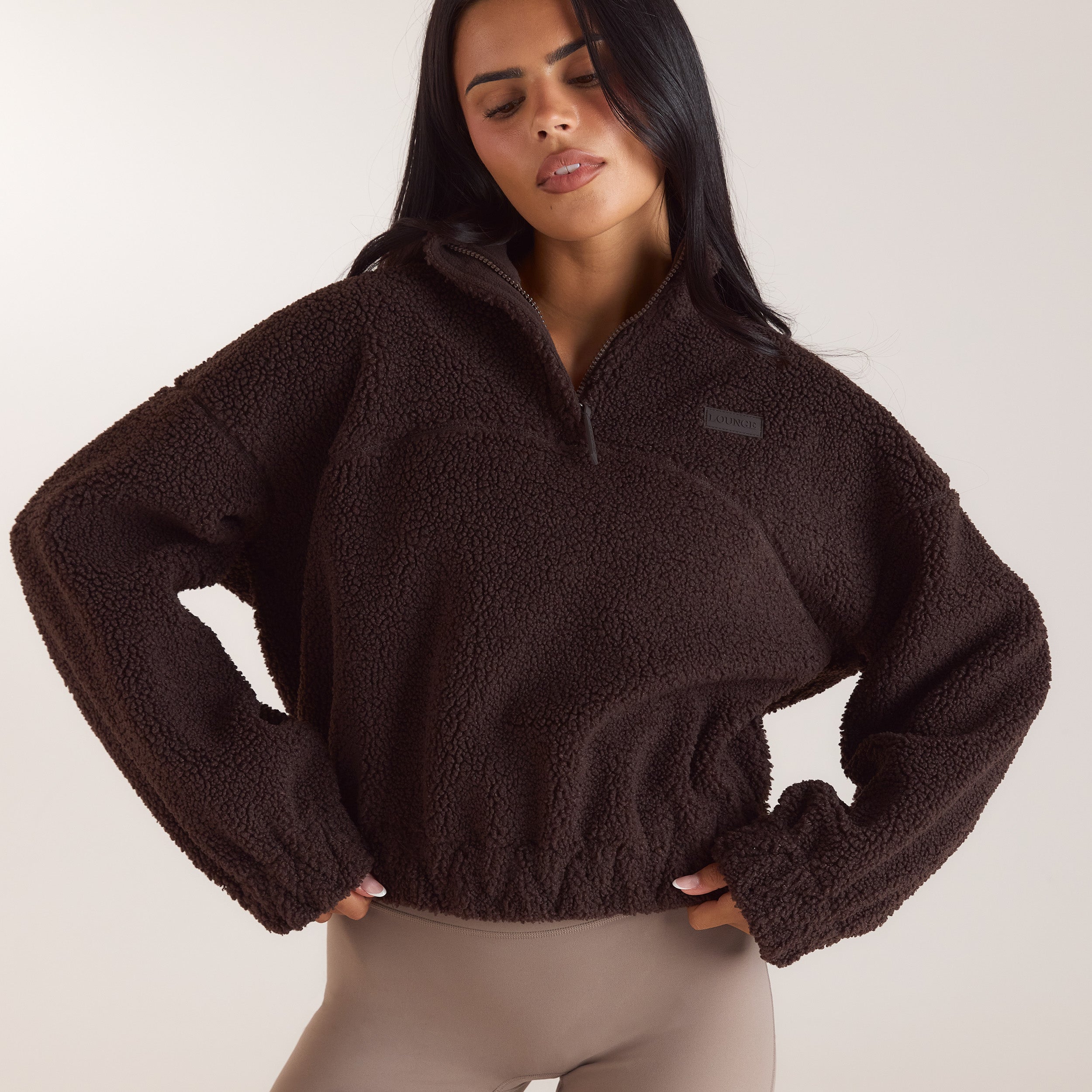 Borg-trui van fleece met trechterhals | Borg-trui van fleece met trechterhals - Donker Chocoladekleurig