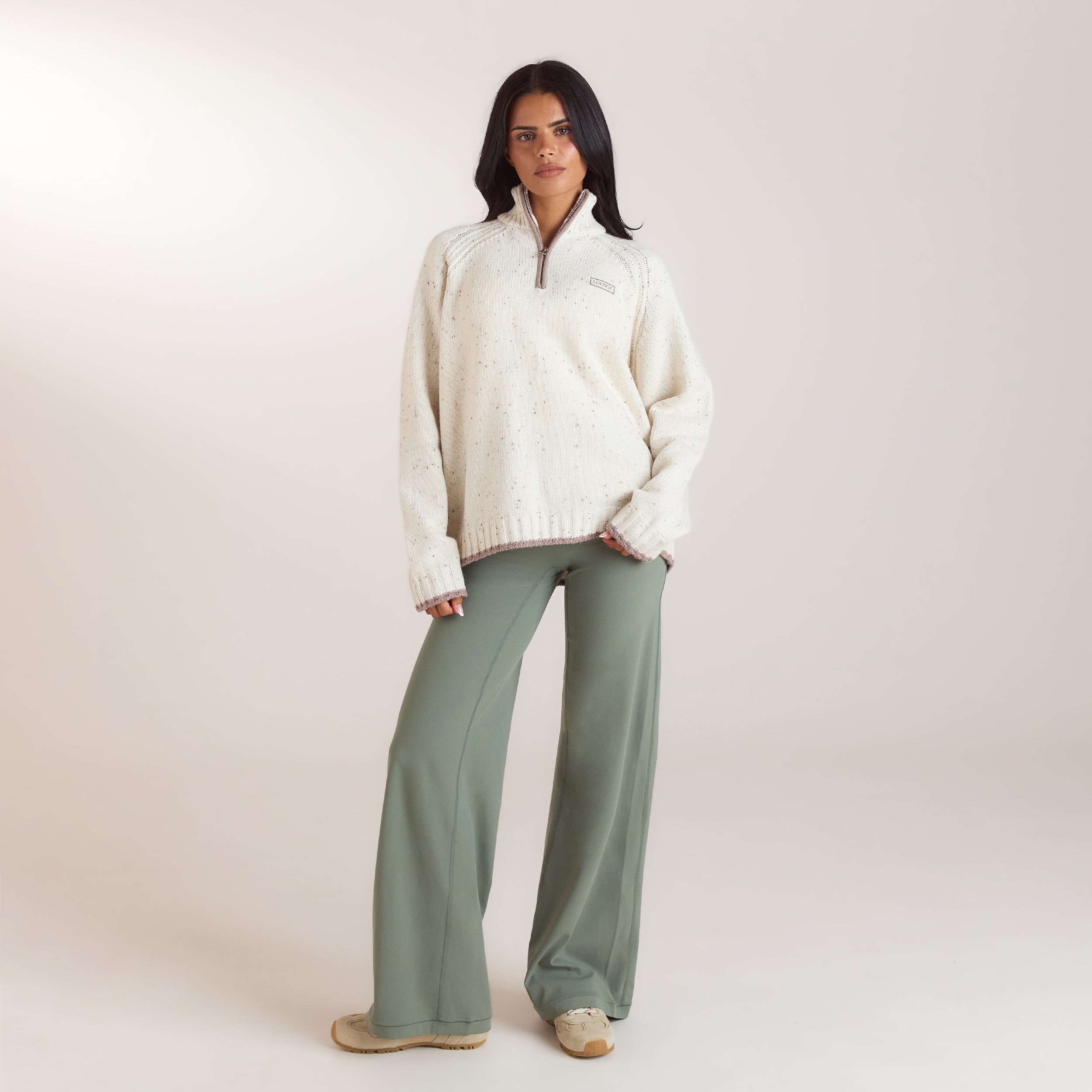 Gebreide wollen jumper met kwartrits | Gebreide wollen jumper met kwartrits - Crème
