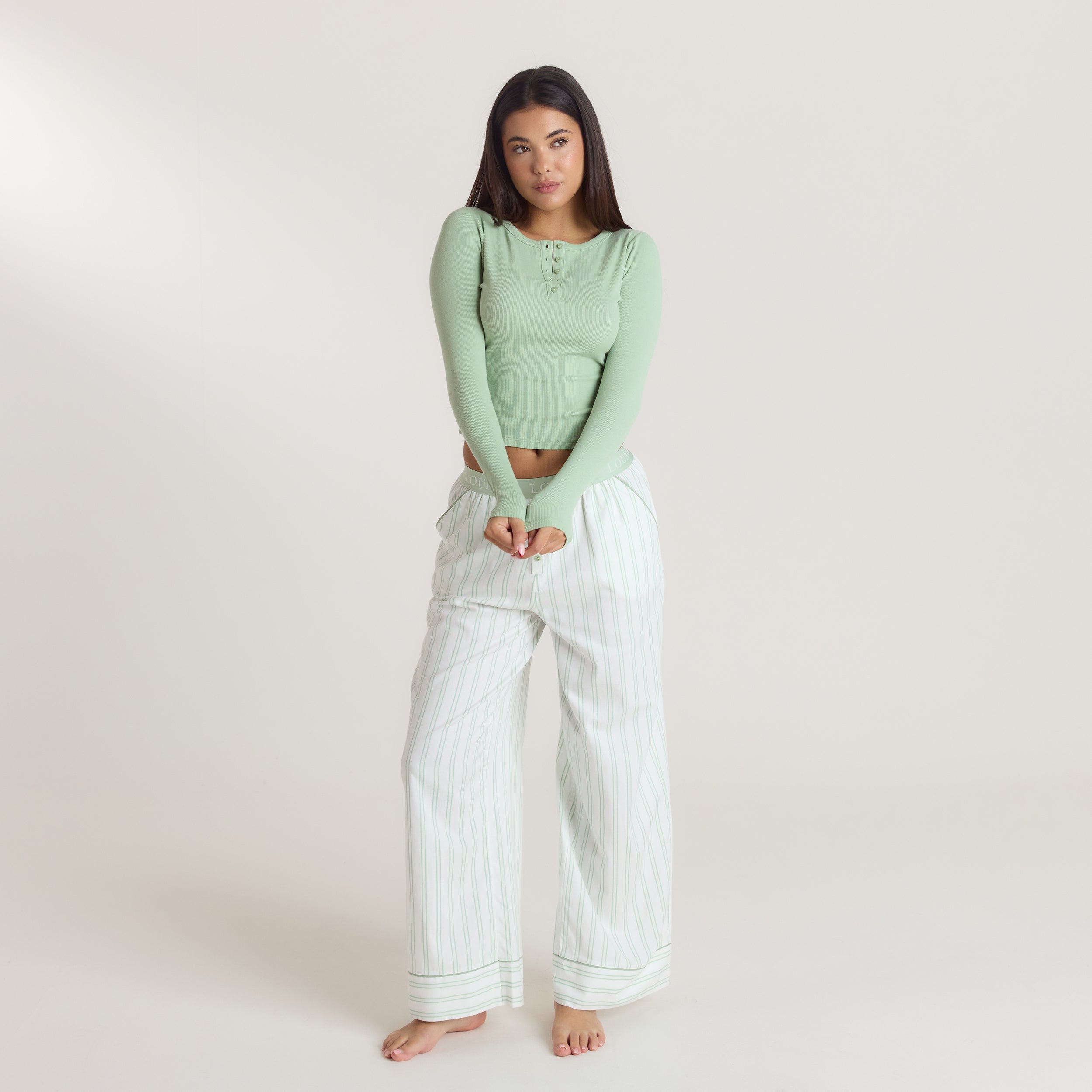 Mistletoe Henley Pyjamatop | Mistletoe Henley Pyjamatop - Saliegroen