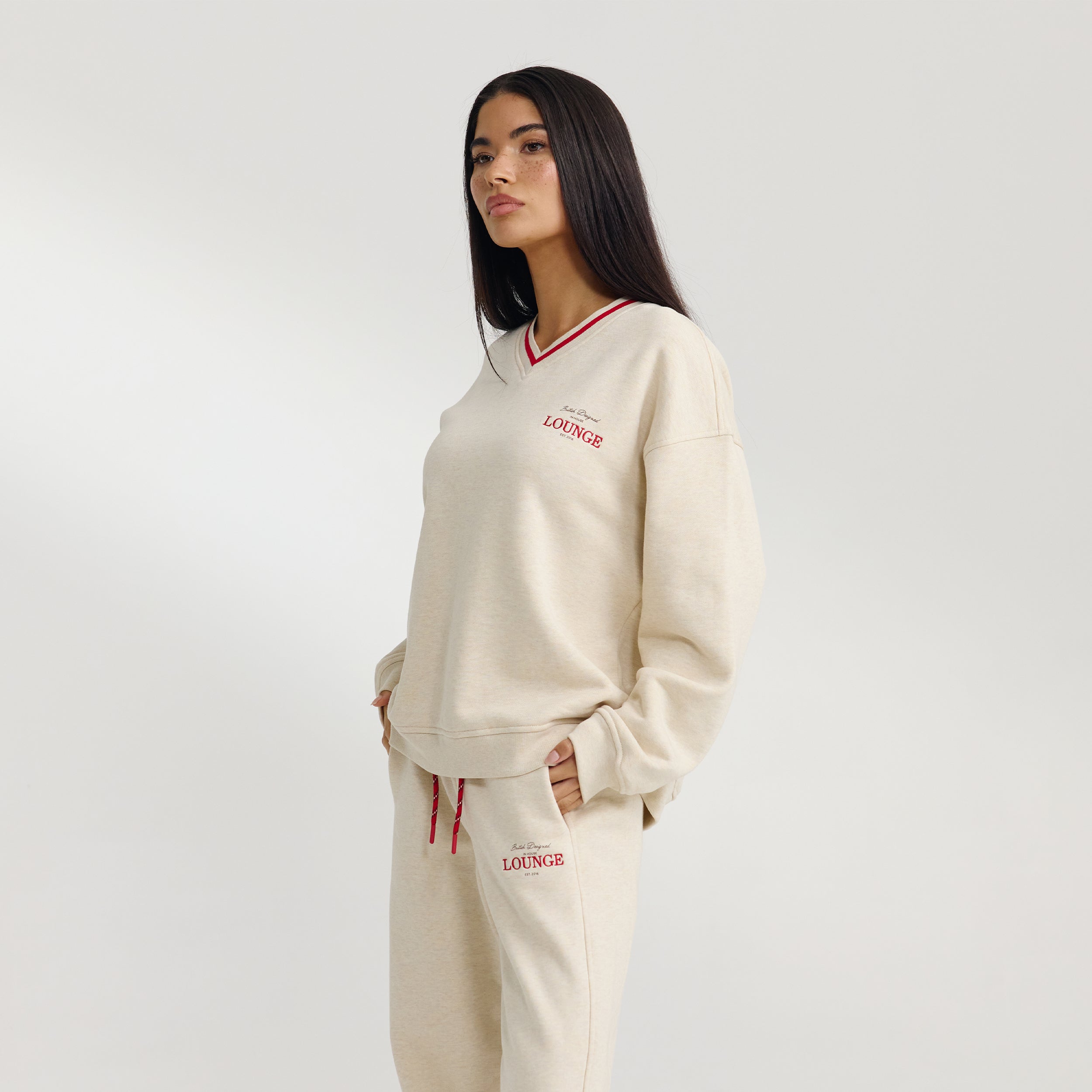 Trui met V-hals | Trui met V-hals - Havermout Marl