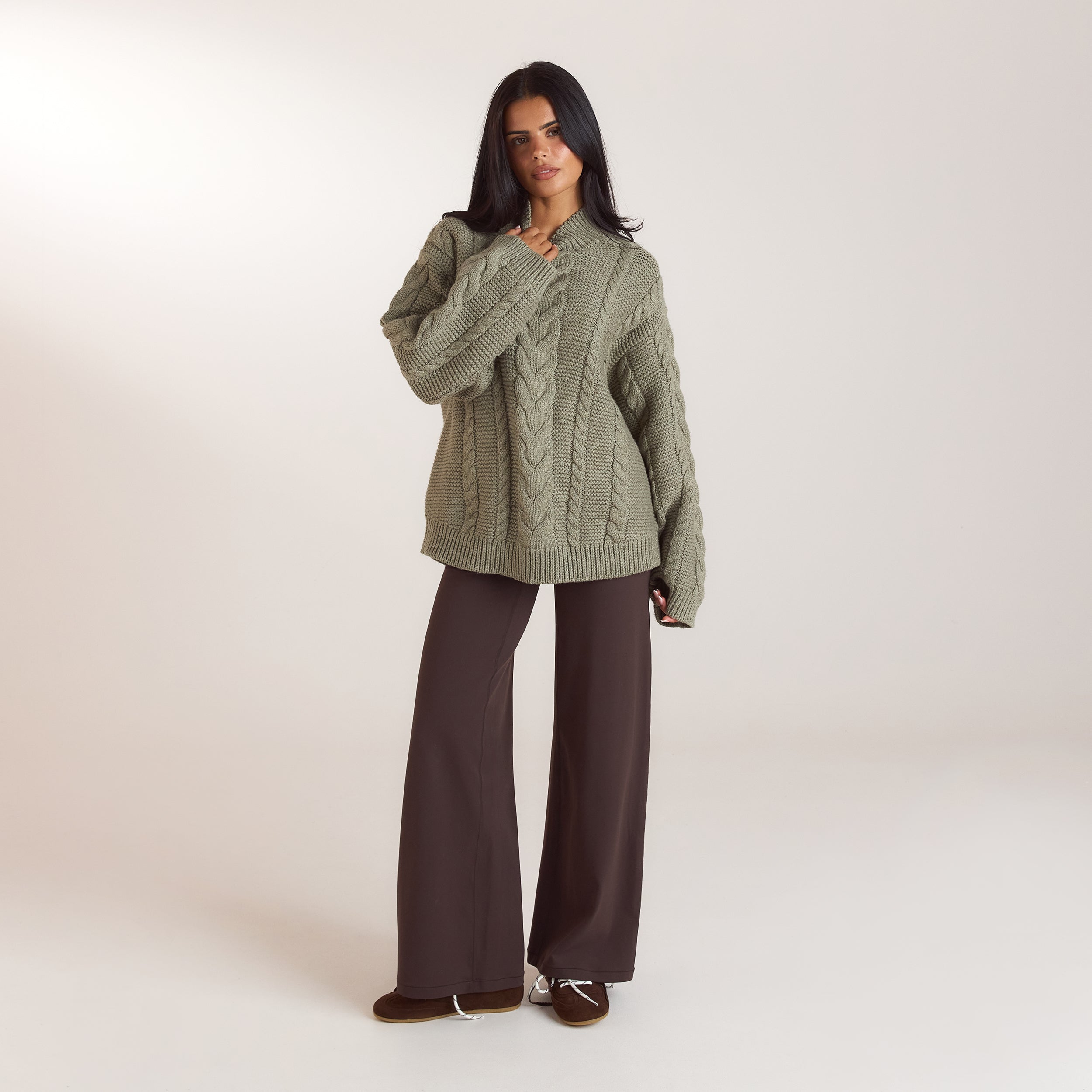 Oversized jumper met kabelsteek | Oversized jumper met kabelsteek - Olijf
