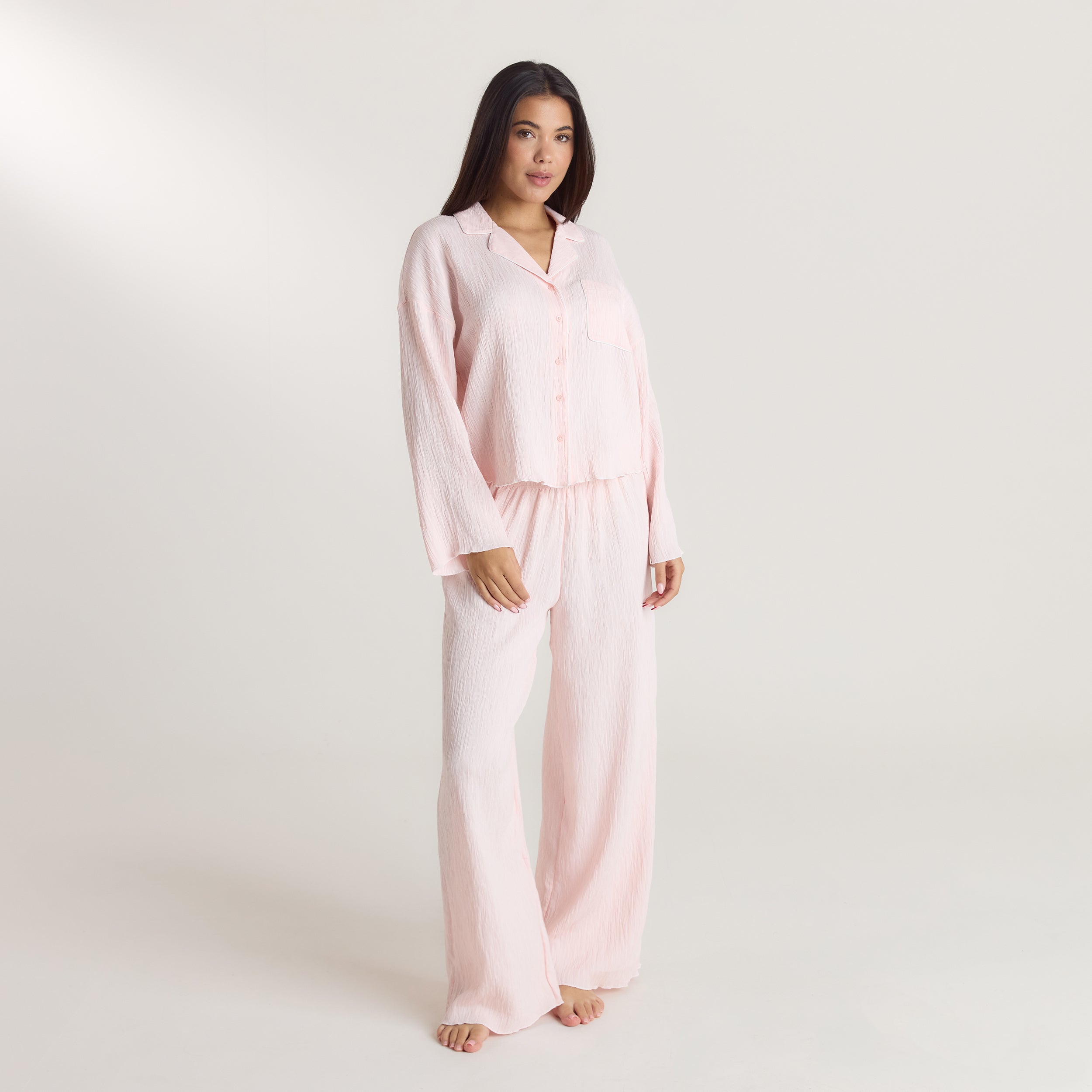 Crinkle Pyjama Shirt | Crinkle Pyjama Shirt - Roze