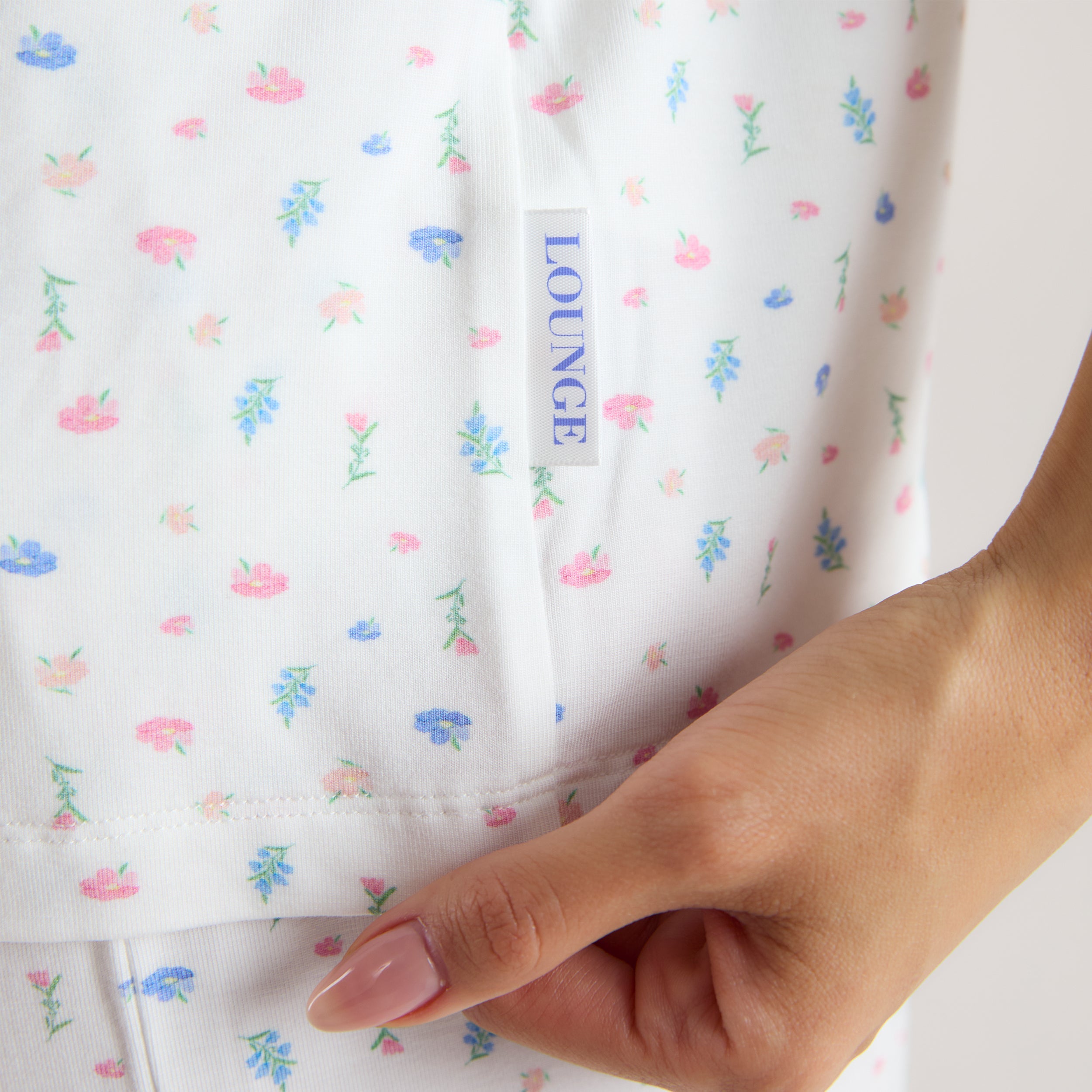 Modal Pyjamashirt met Korte Mouwen | Modal Pyjamashirt met Korte Mouwen - Witte Bloemenprint