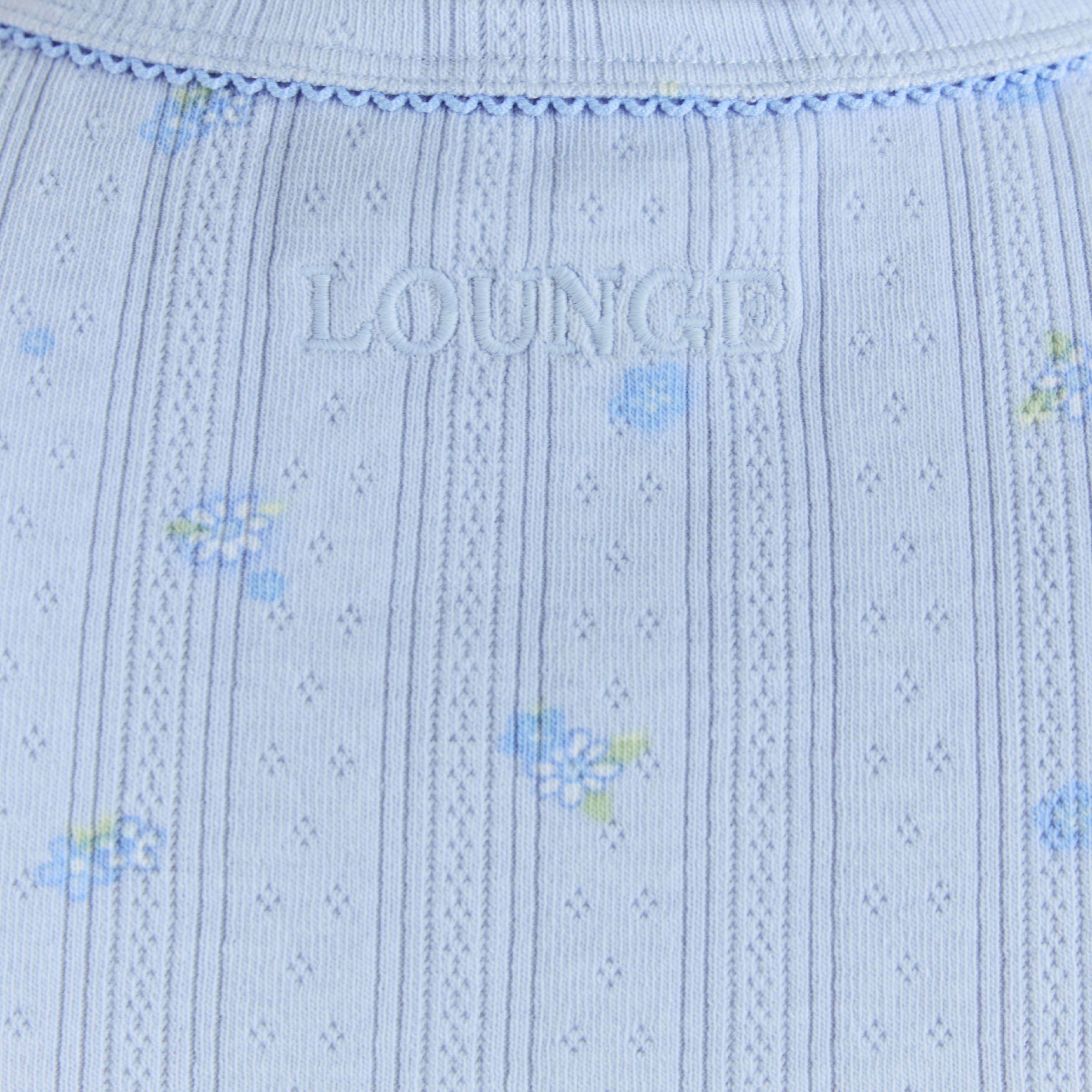 Pointelle Fitted Pyjama Top | Pointelle Fitted Pyjama Top - Blauwe Bloemenprint