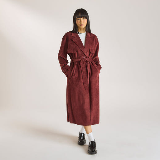 Suedette Trenchcoat - Wijnrood