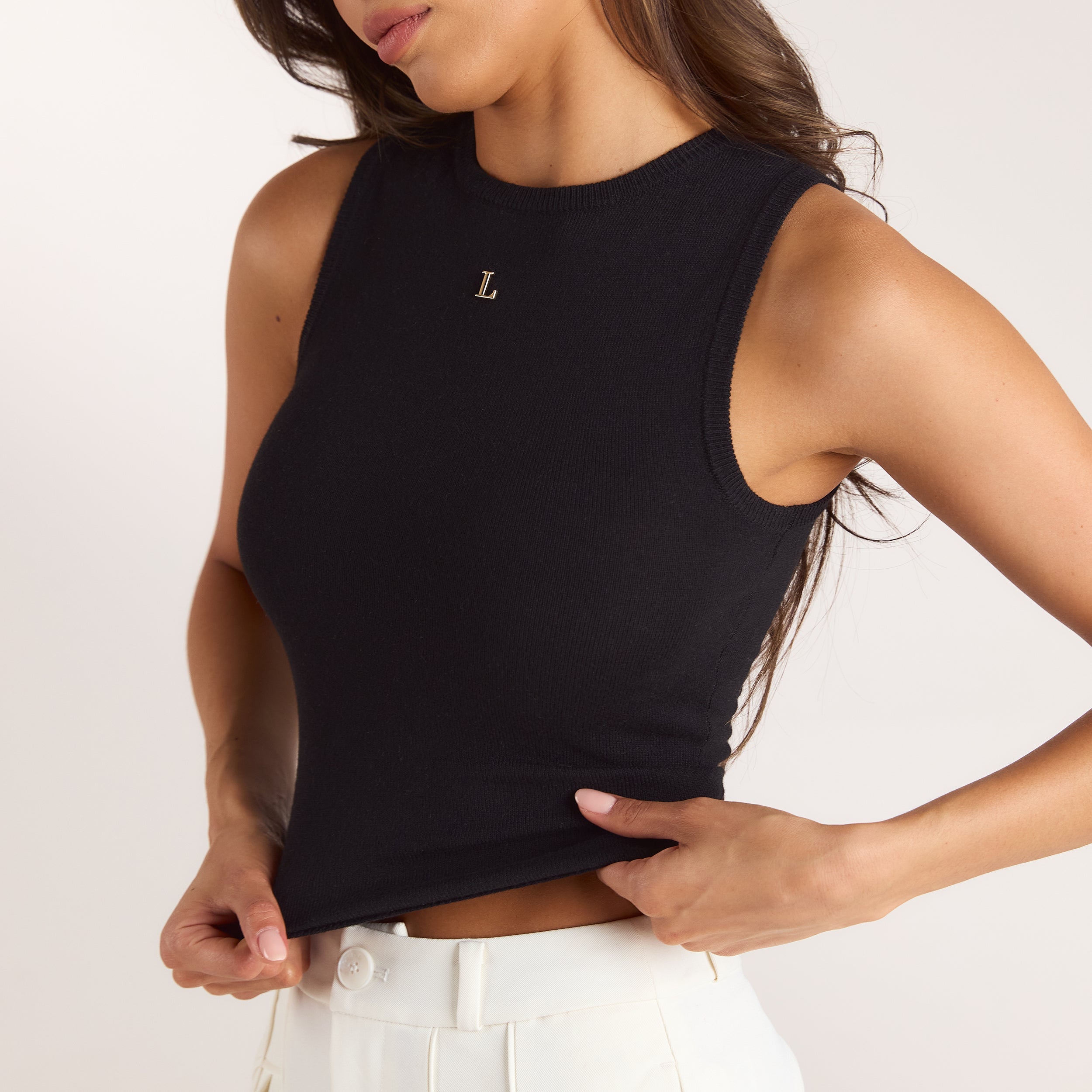 Gebreide Vest Top | Gebreide Vest Top - Zwart