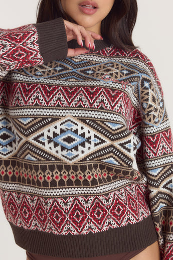 Fairisle Gebreide Trui - Bruin/Rood