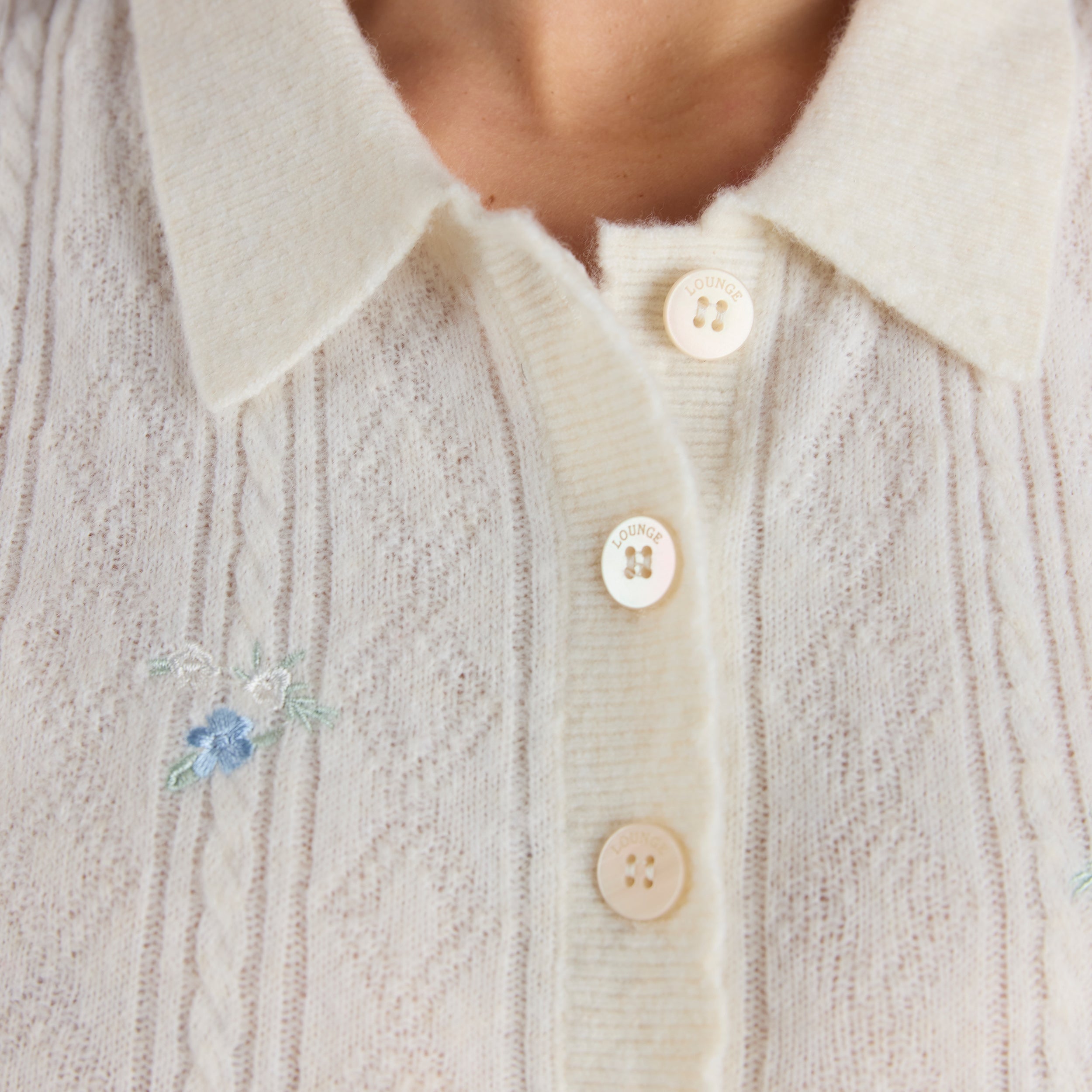 Geborduurde Gebreide Top | Geborduurde Gebreide Top - Crème