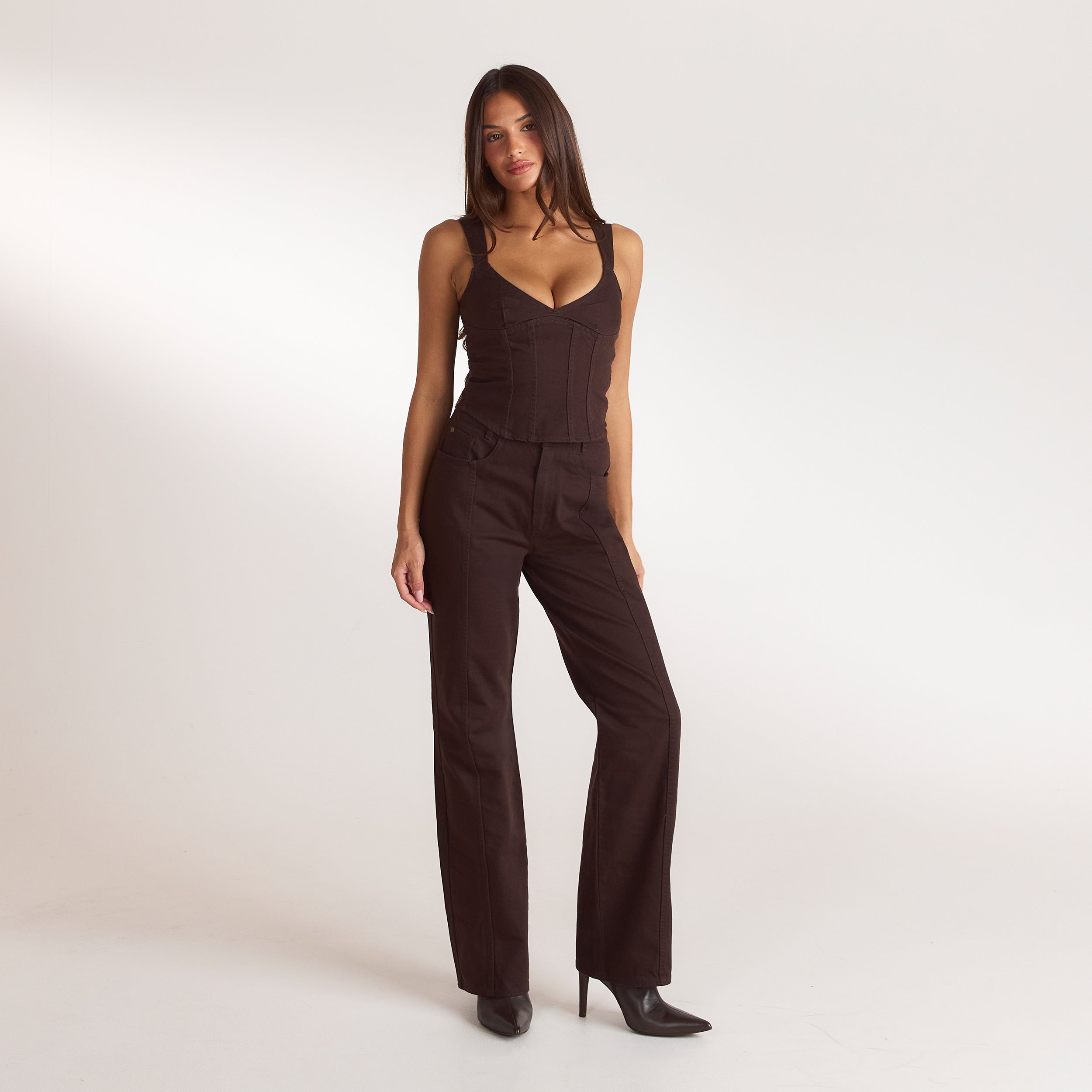 Denim jeans met rechte pijpen | Denim jeans met rechte pijpen - Chocolade