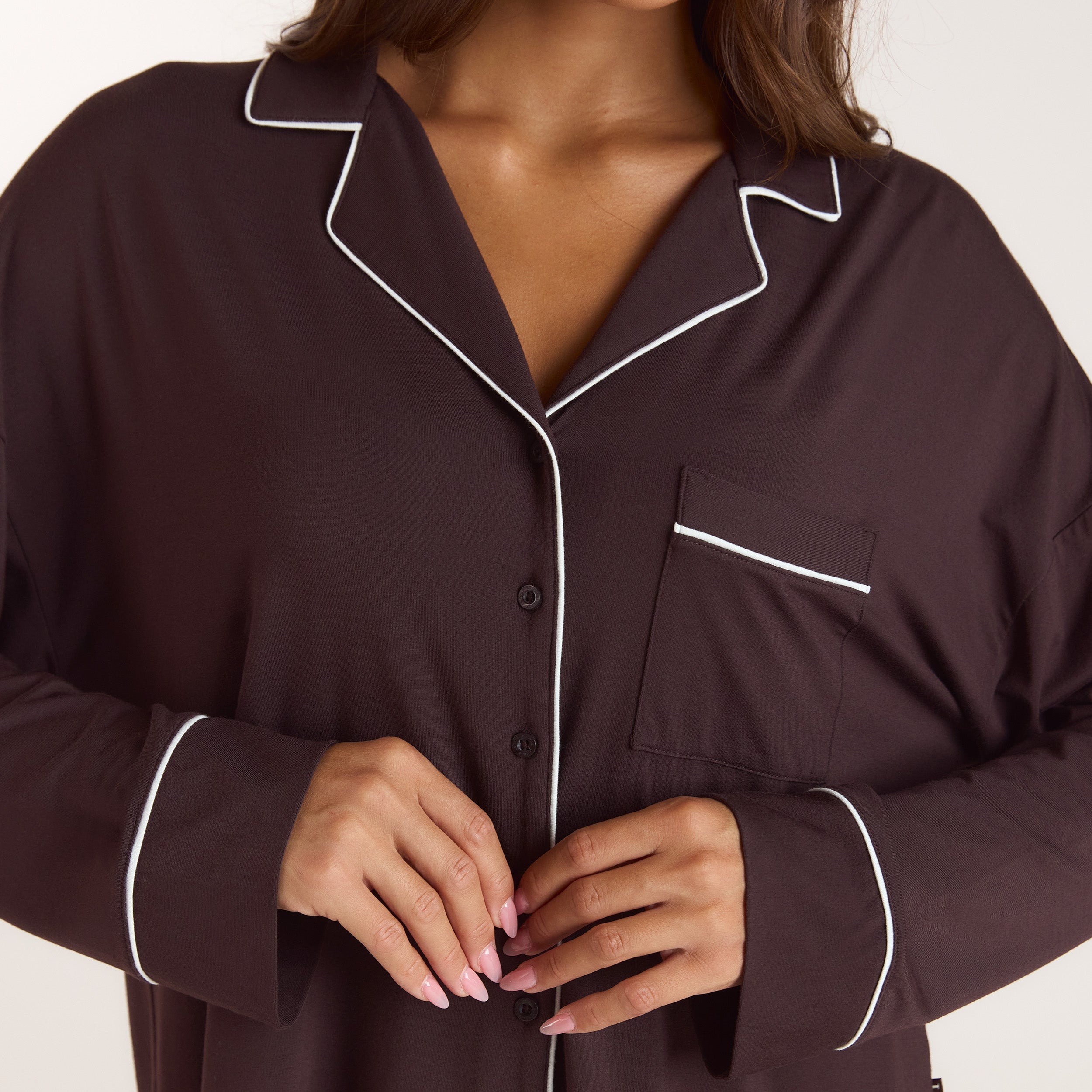 Modal Pyjama Shirt | Modal Pyjama Shirt - Donker Chocoladekleurig
