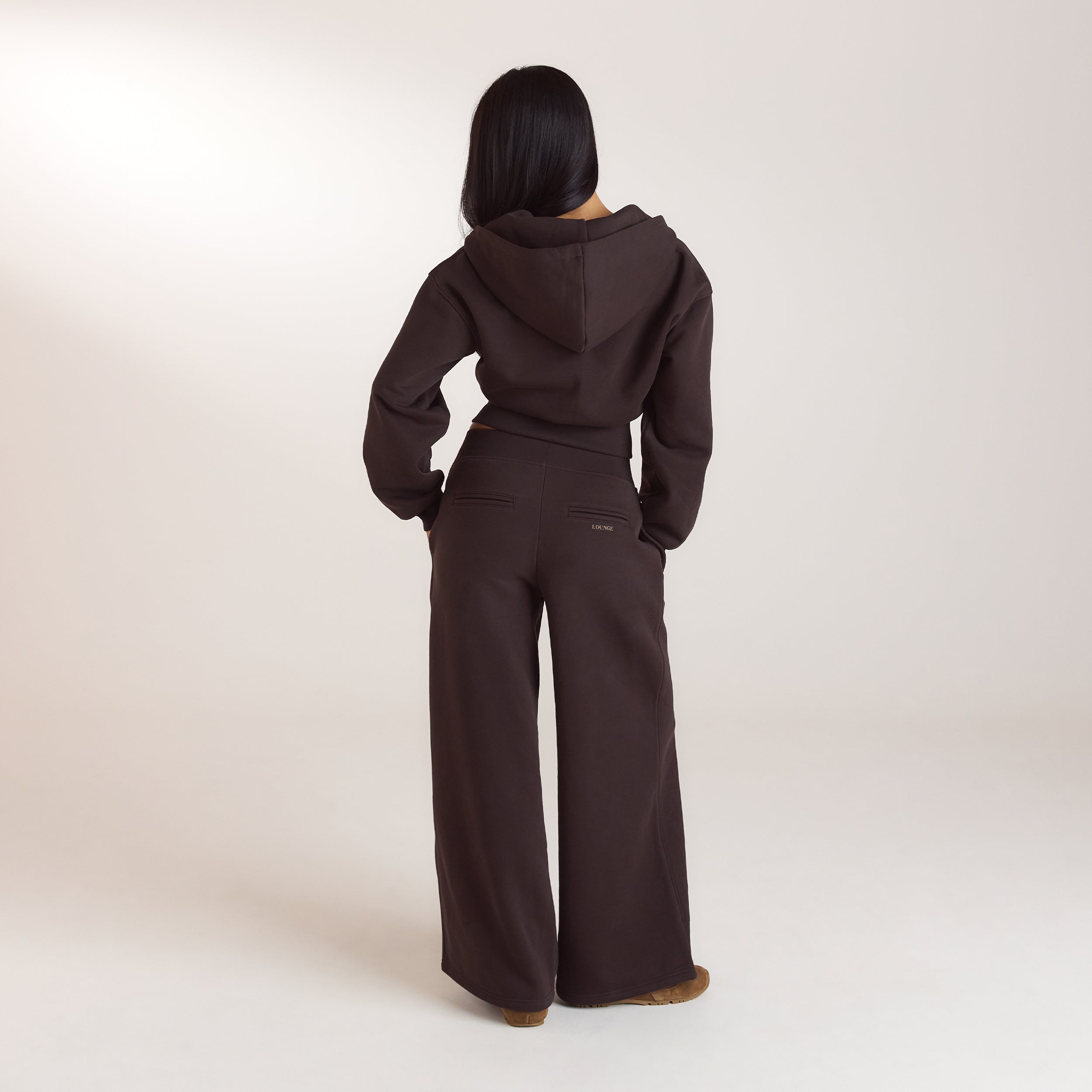 Getailleerde hoodie met ritssluiting | Getailleerde hoodie met ritssluiting - Donker Chocoladekleurig