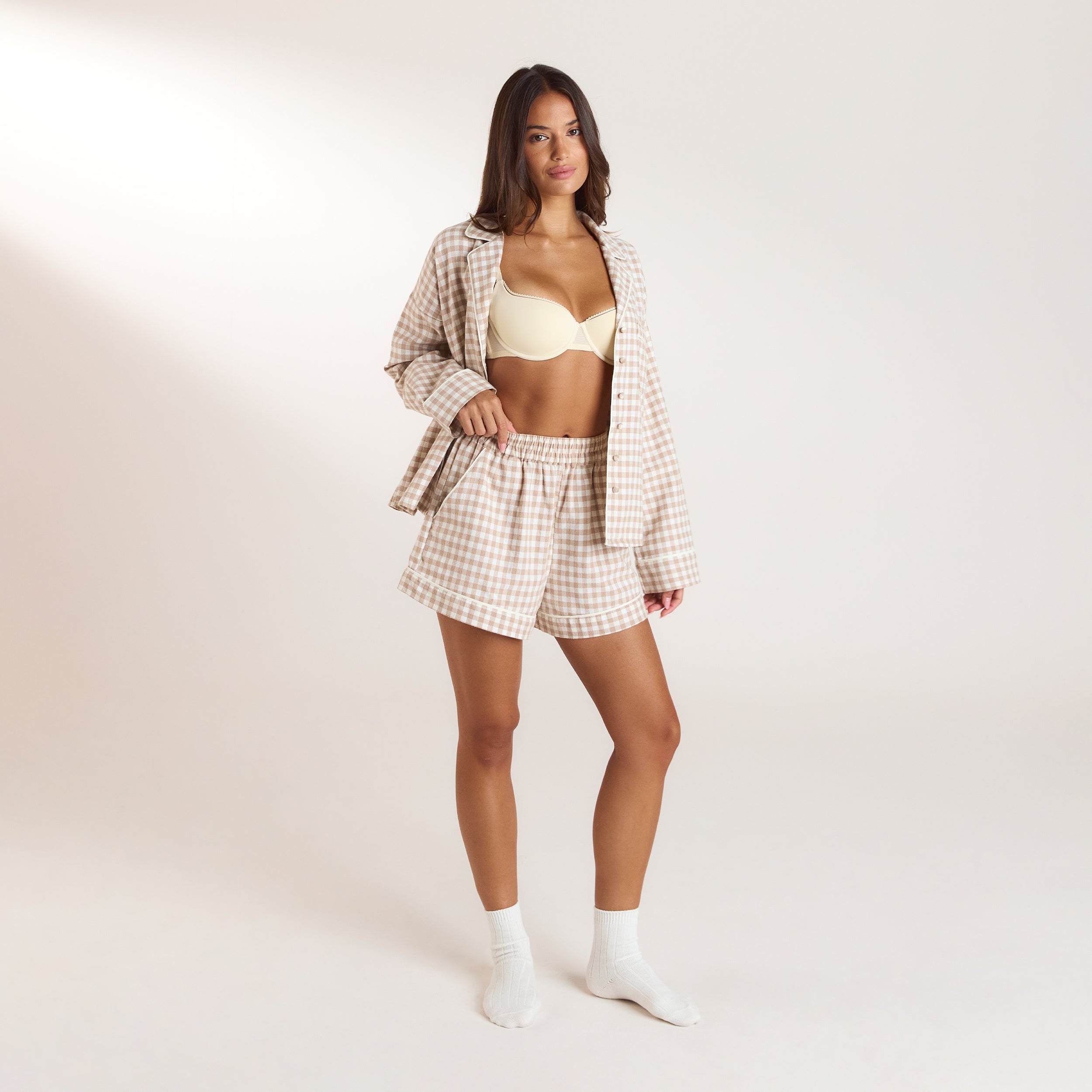 Gingham Pyjama Shorts | Gingham Pyjama Shorts - Beige