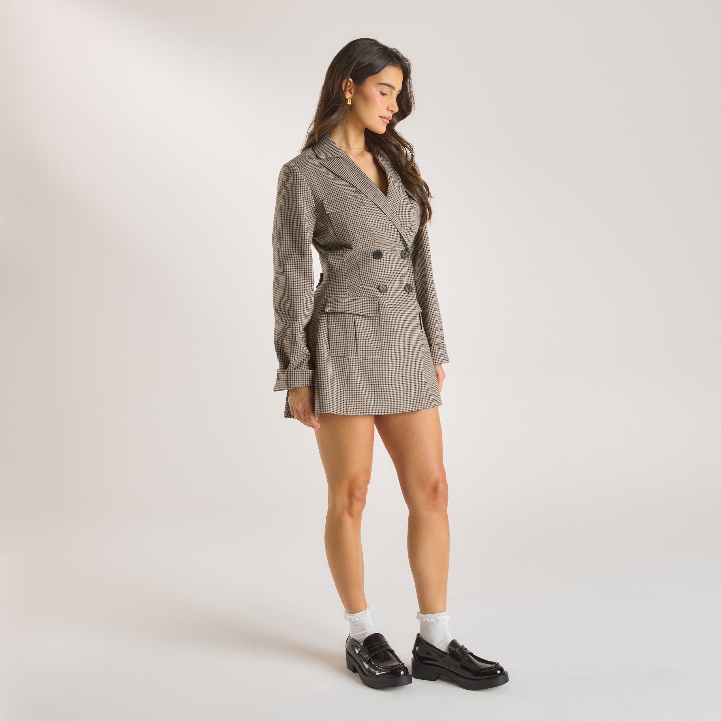 Houndstooth Blazerjurk | Houndstooth Blazerjurk - Bruin