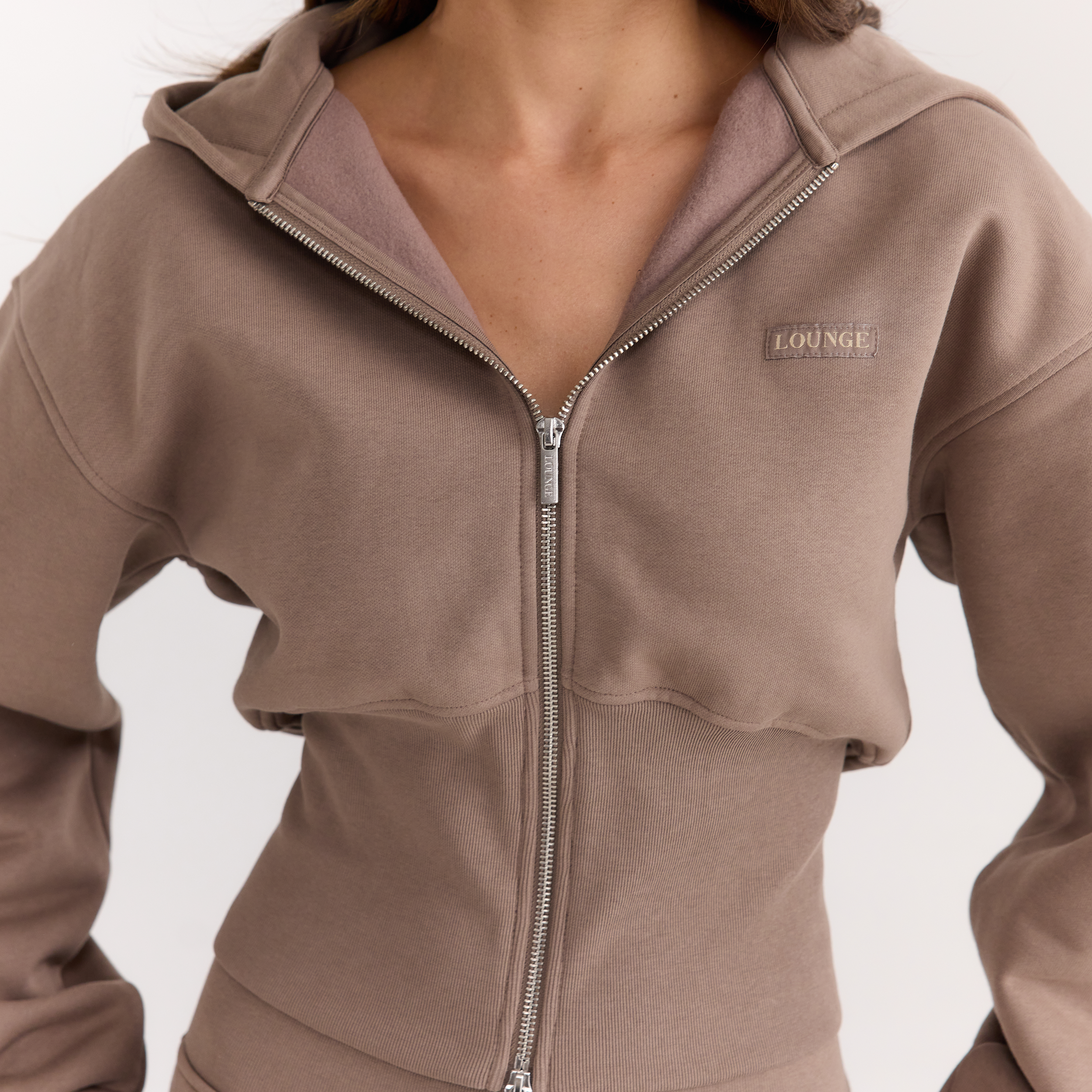 Getailleerde hoodie met ritssluiting | Getailleerde hoodie met ritssluiting - Mushroom