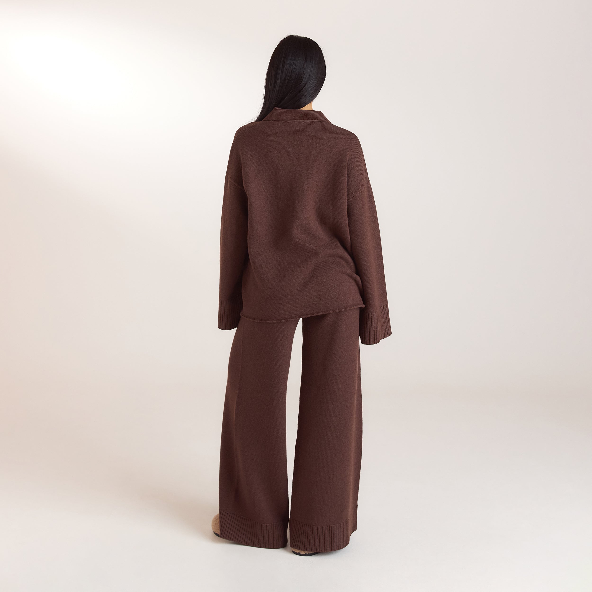 Gebreide jumper met halve sluiting | Gebreide jumper met halve sluiting - Chocolade