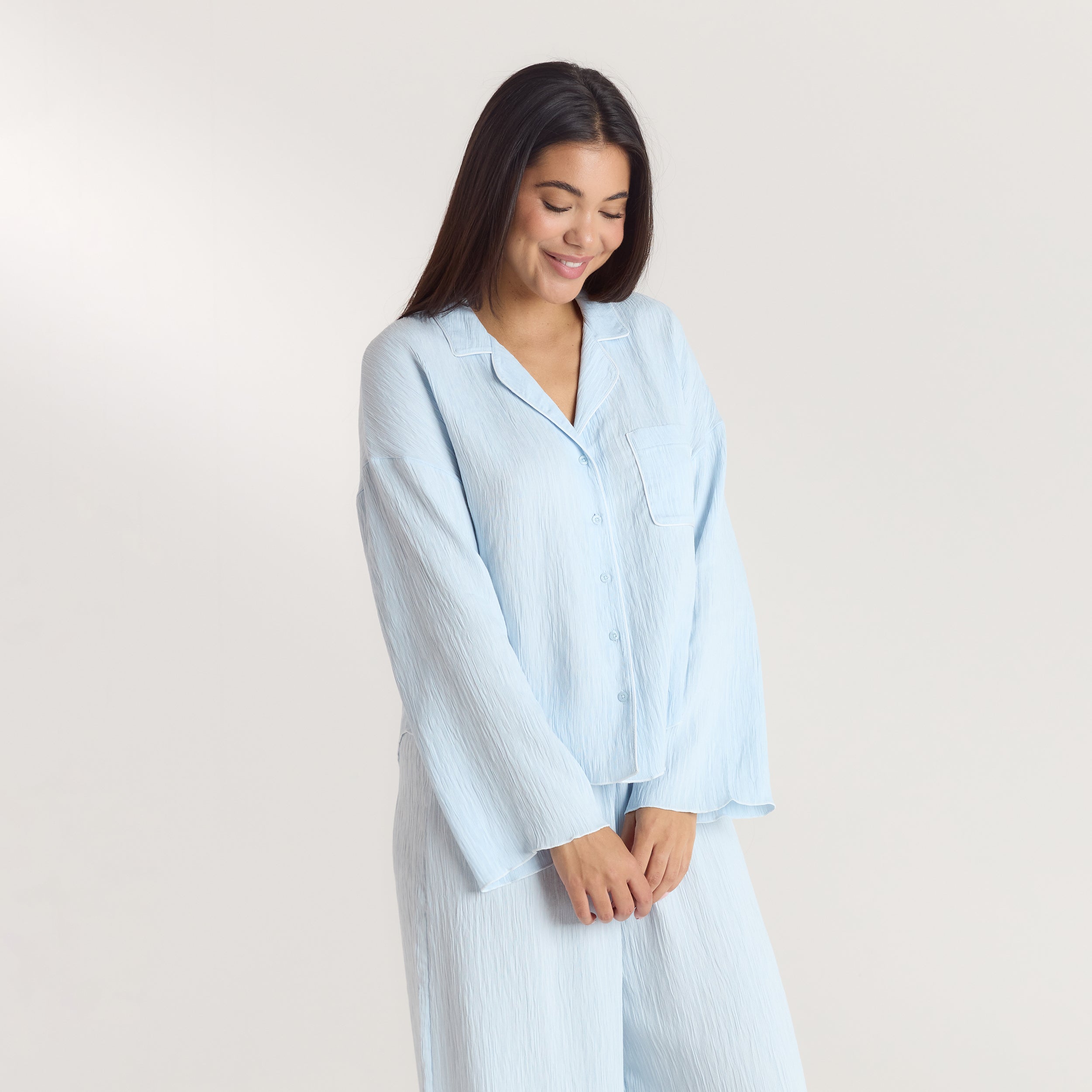 Crinkle Pyjama Shirt | Crinkle Pyjama Shirt - Blauw