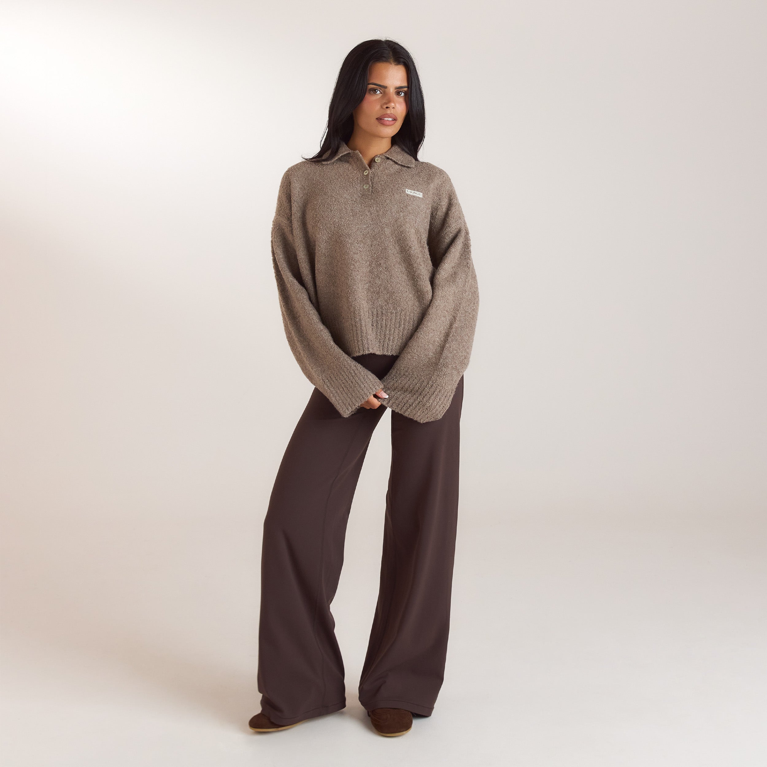Bouclé-gebreide polo jumper | Bouclé-gebreide polo jumper - Taupe