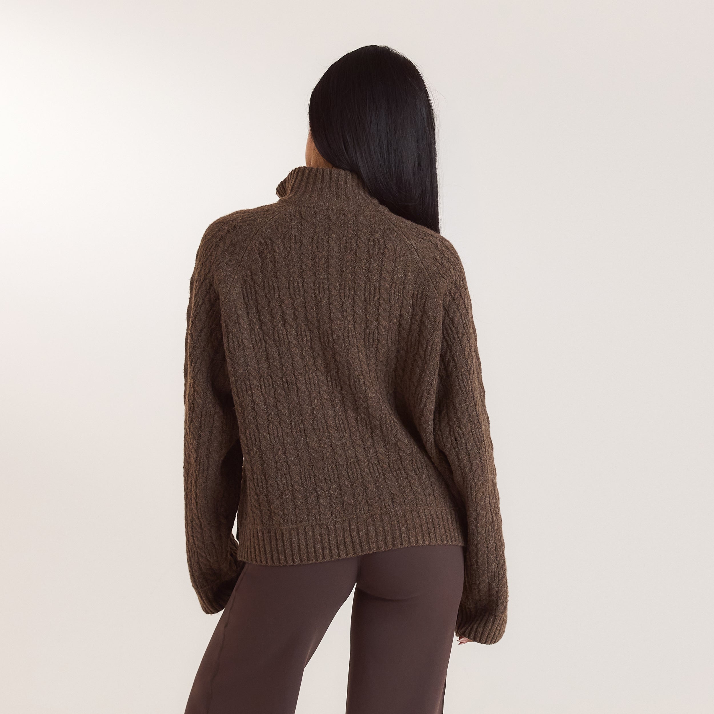 Jumper met gevlochten patroon en kwartrits | Jumper met gevlochten patroon en kwartrits - Taupe