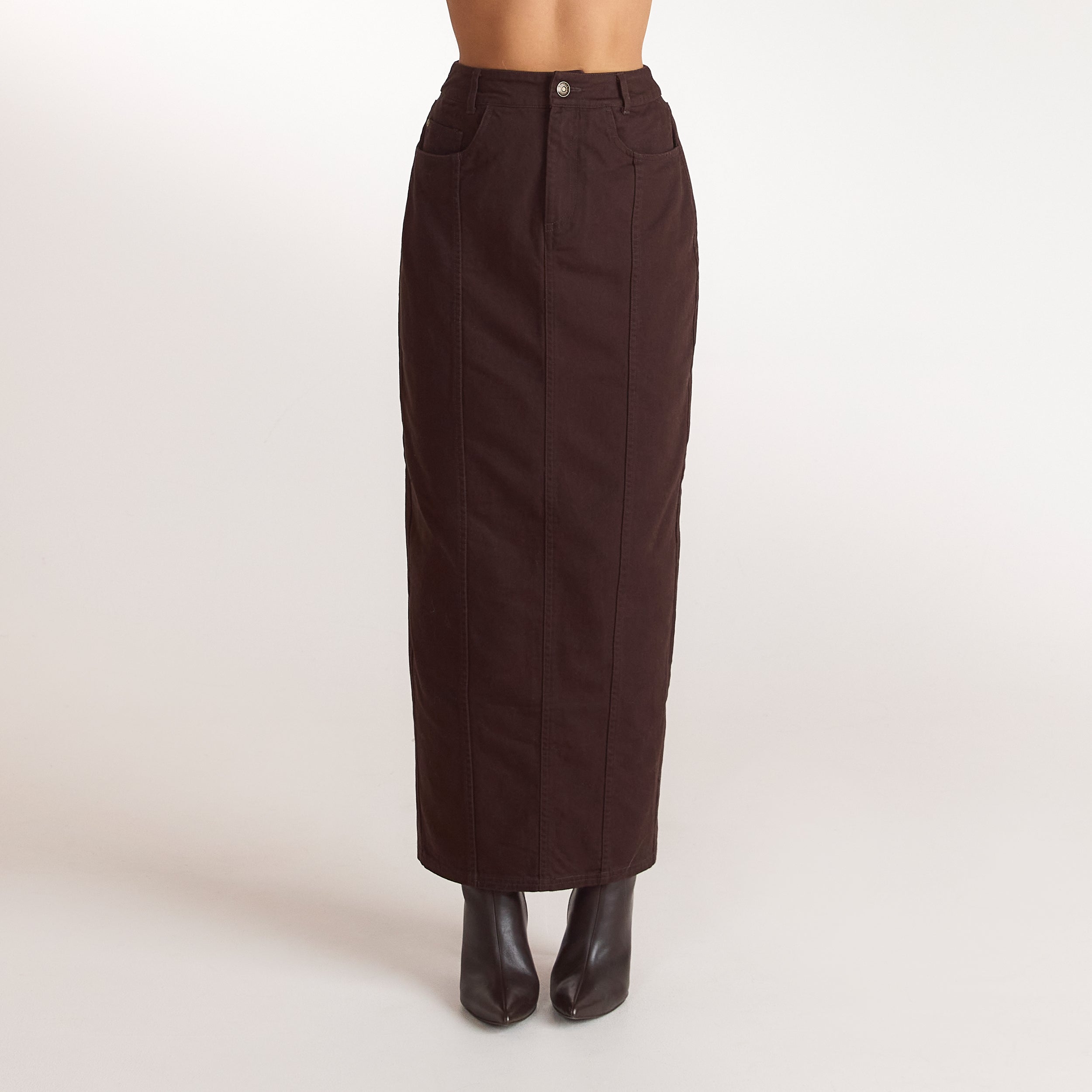 Denim kolom maxi-rok | Denim kolom maxi-rok - Chocolade