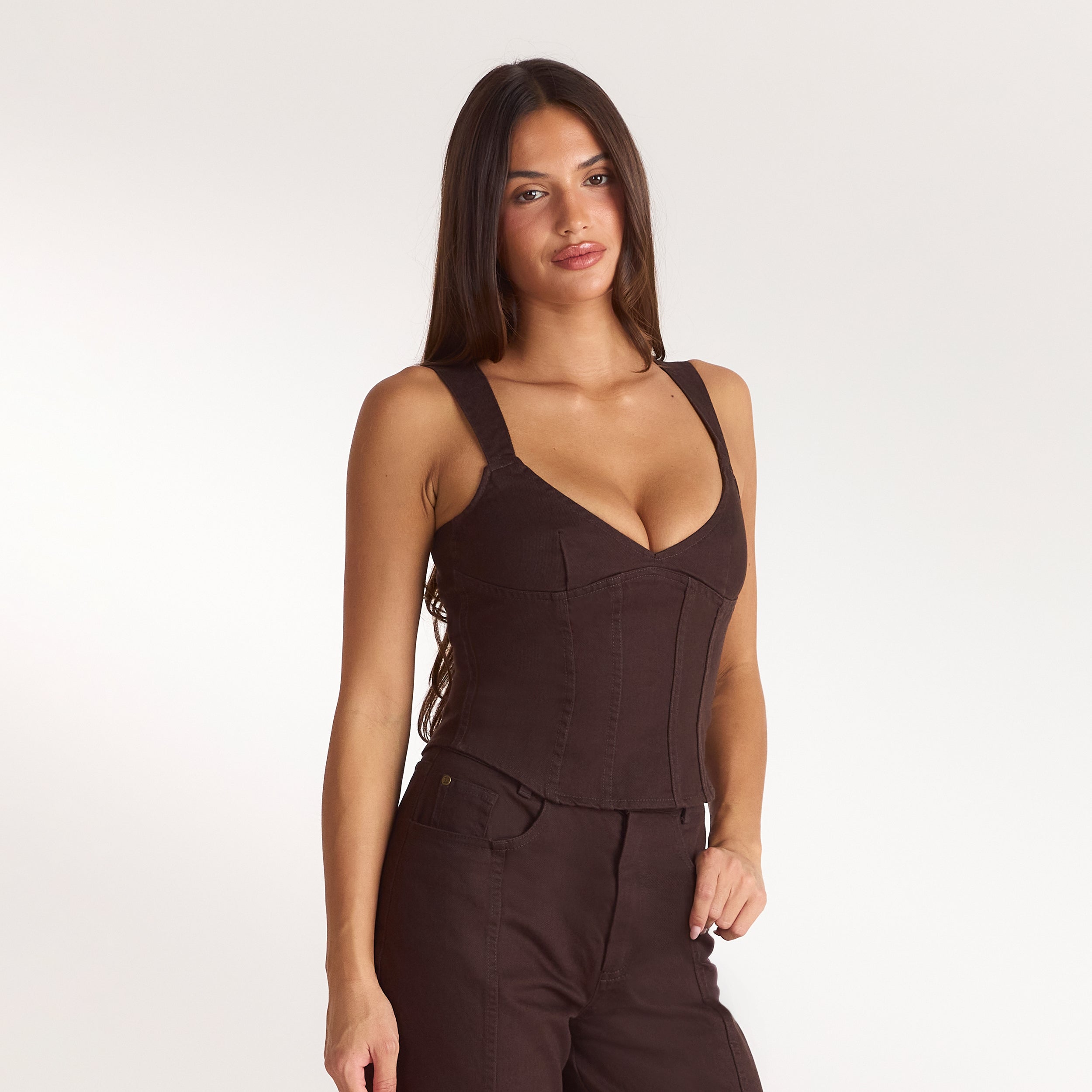 Denim corsettop | Denim corsettop - Chocolade