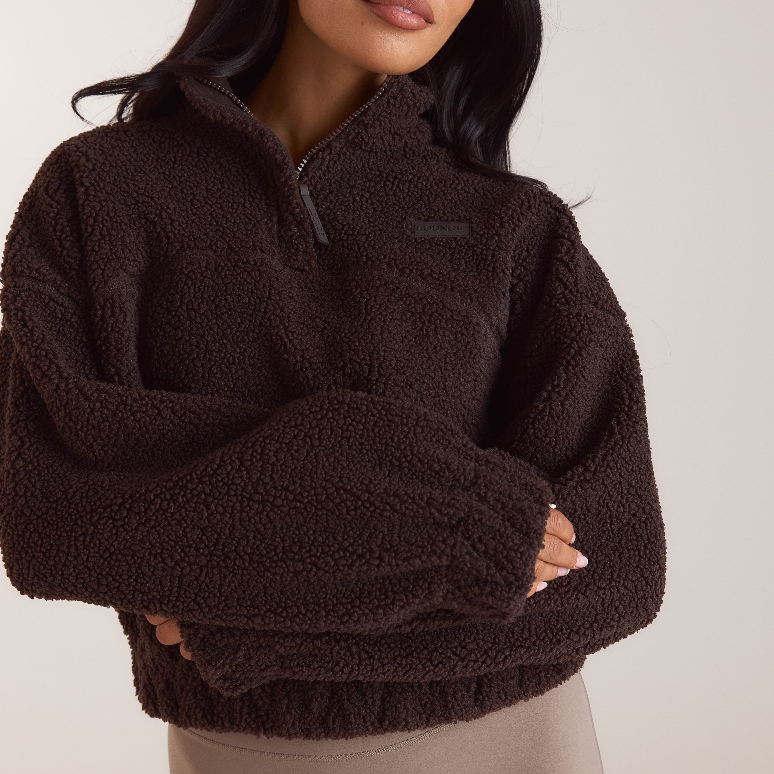 Borg-trui van fleece met trechterhals | Borg-trui van fleece met trechterhals - Donker Chocoladekleurig