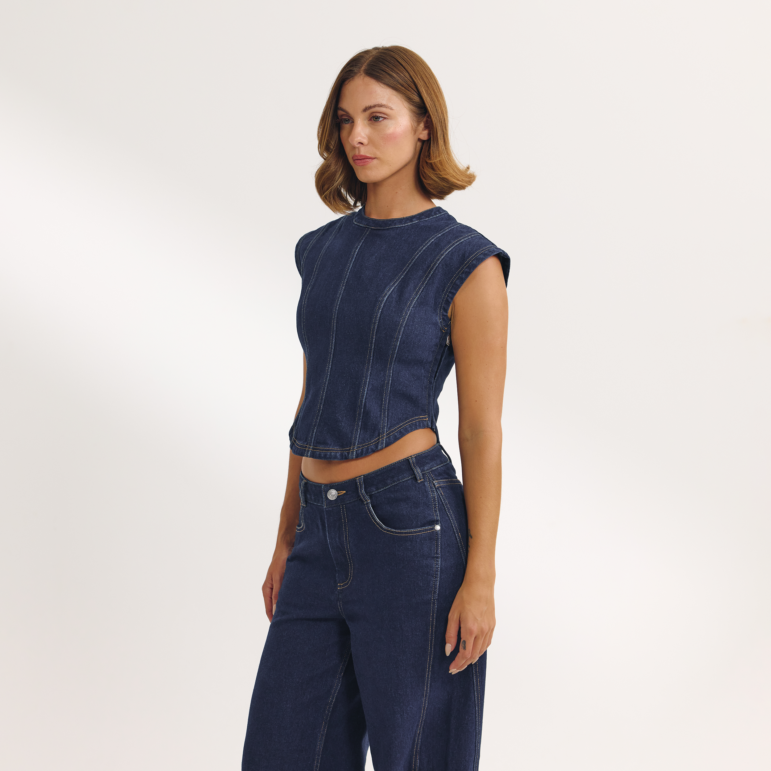 Getailleerde Denim Top | Getailleerde Denim Top - Indigo