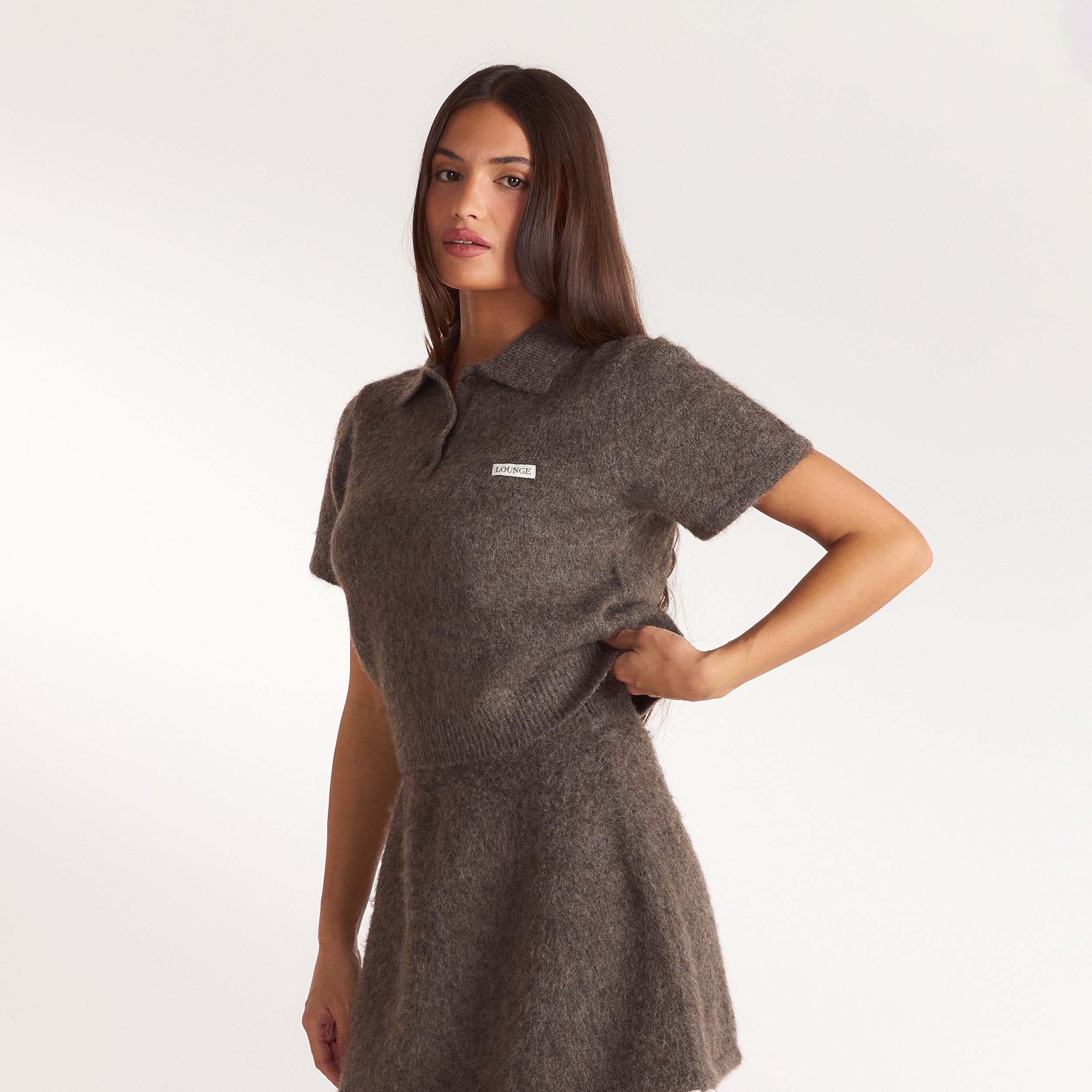 Gebreide poloshirt | Gebreide poloshirt - Asbruin