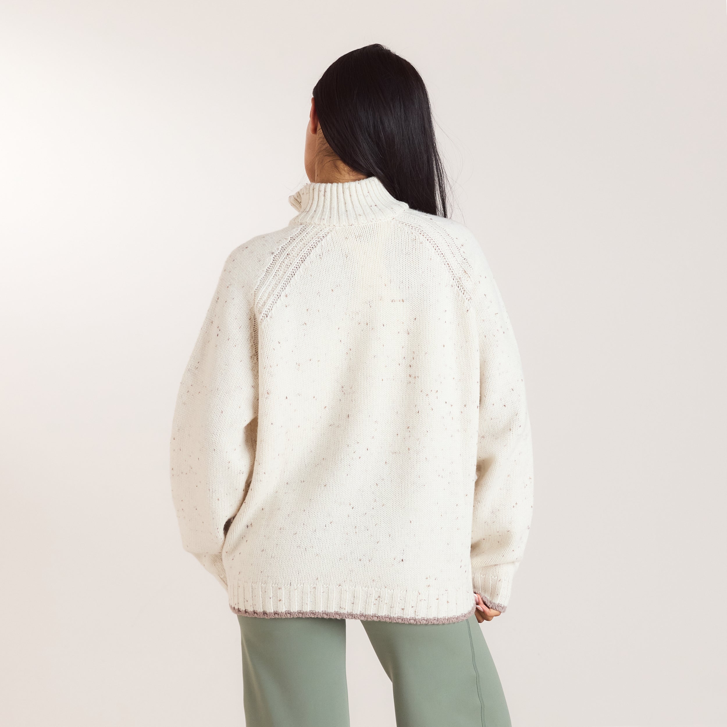 Gebreide wollen jumper met kwartrits | Gebreide wollen jumper met kwartrits - Crème