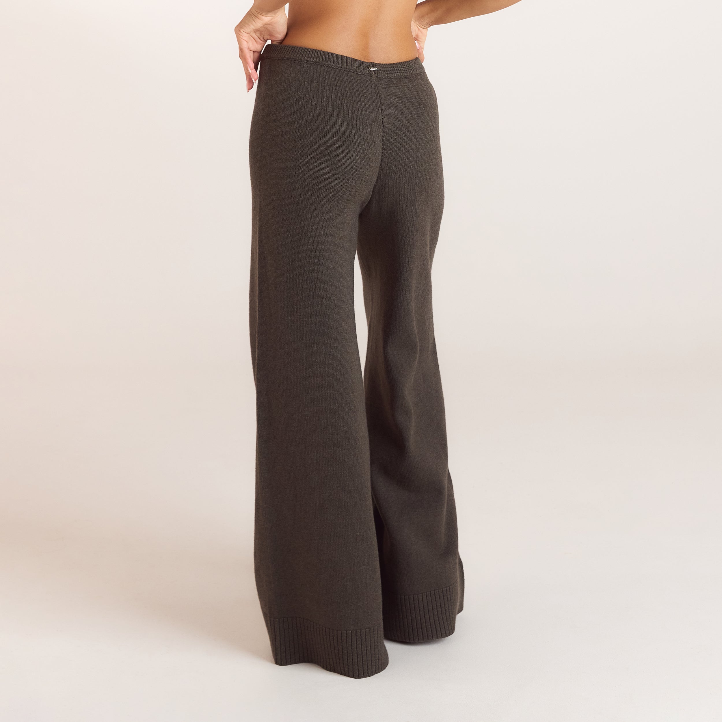 Gebreide broek met geribde zoom | Gebreide broek met geribde zoom - Mos
