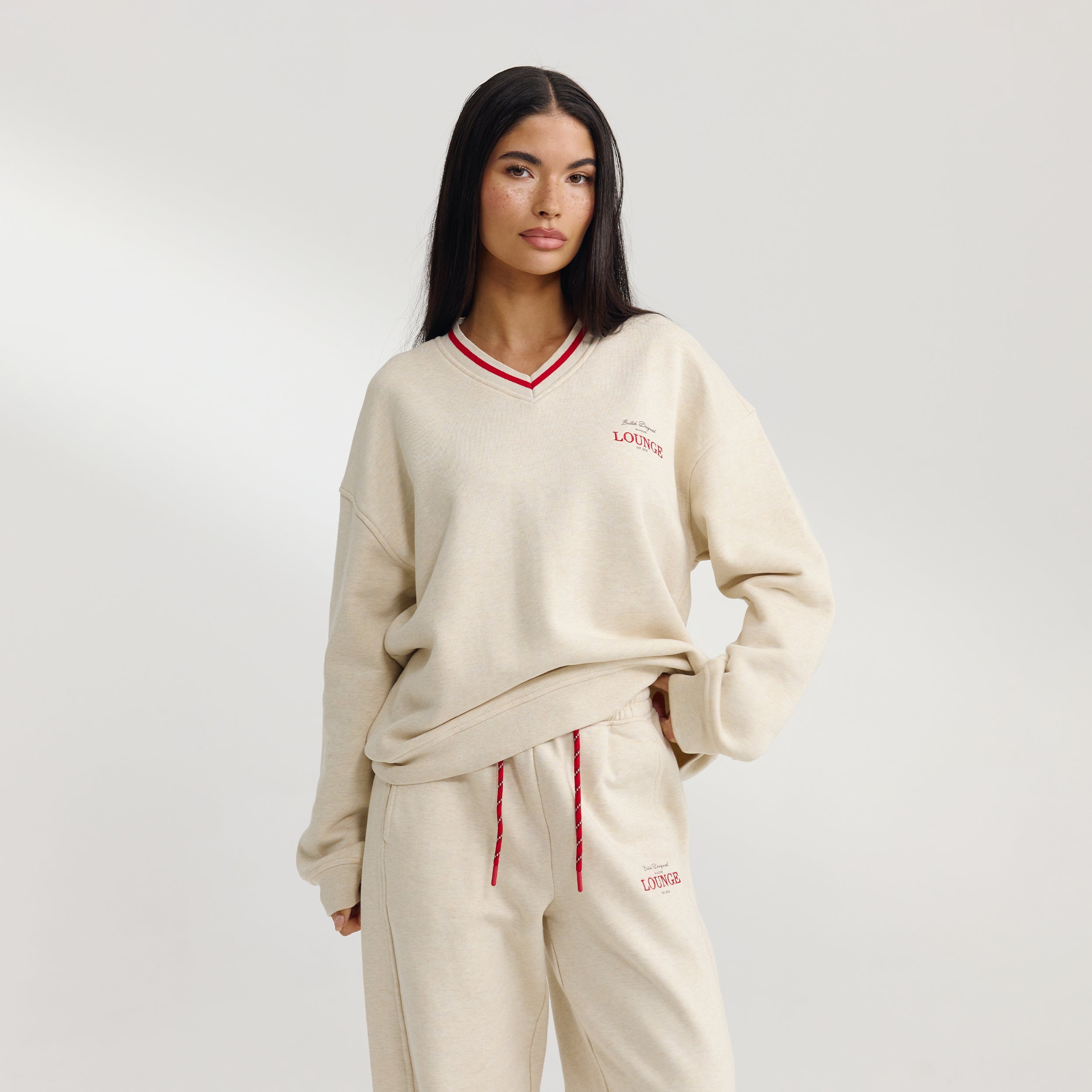 Trui met V-hals | Trui met V-hals - Havermout Marl