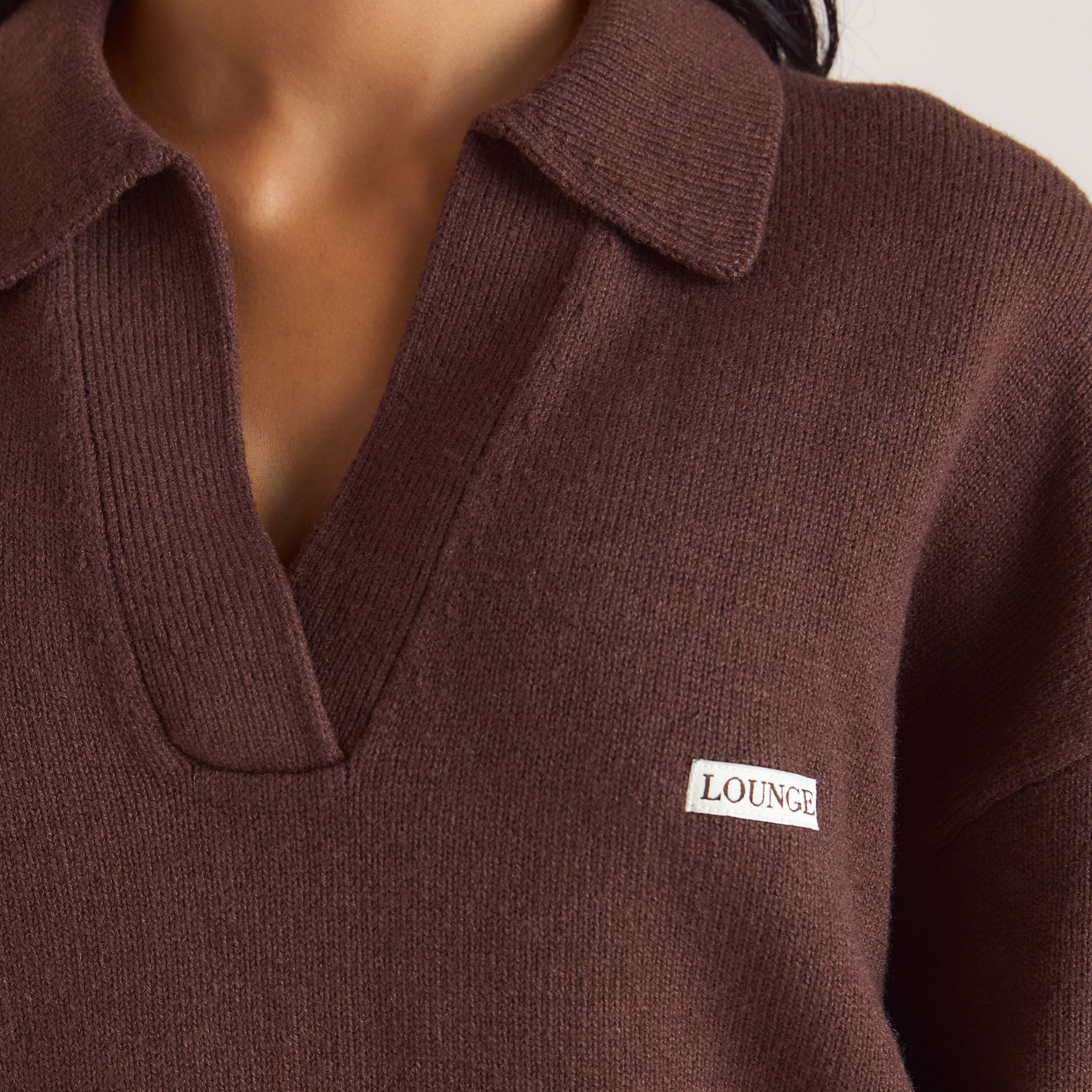 Gebreide jumper met halve sluiting | Gebreide jumper met halve sluiting - Chocolade